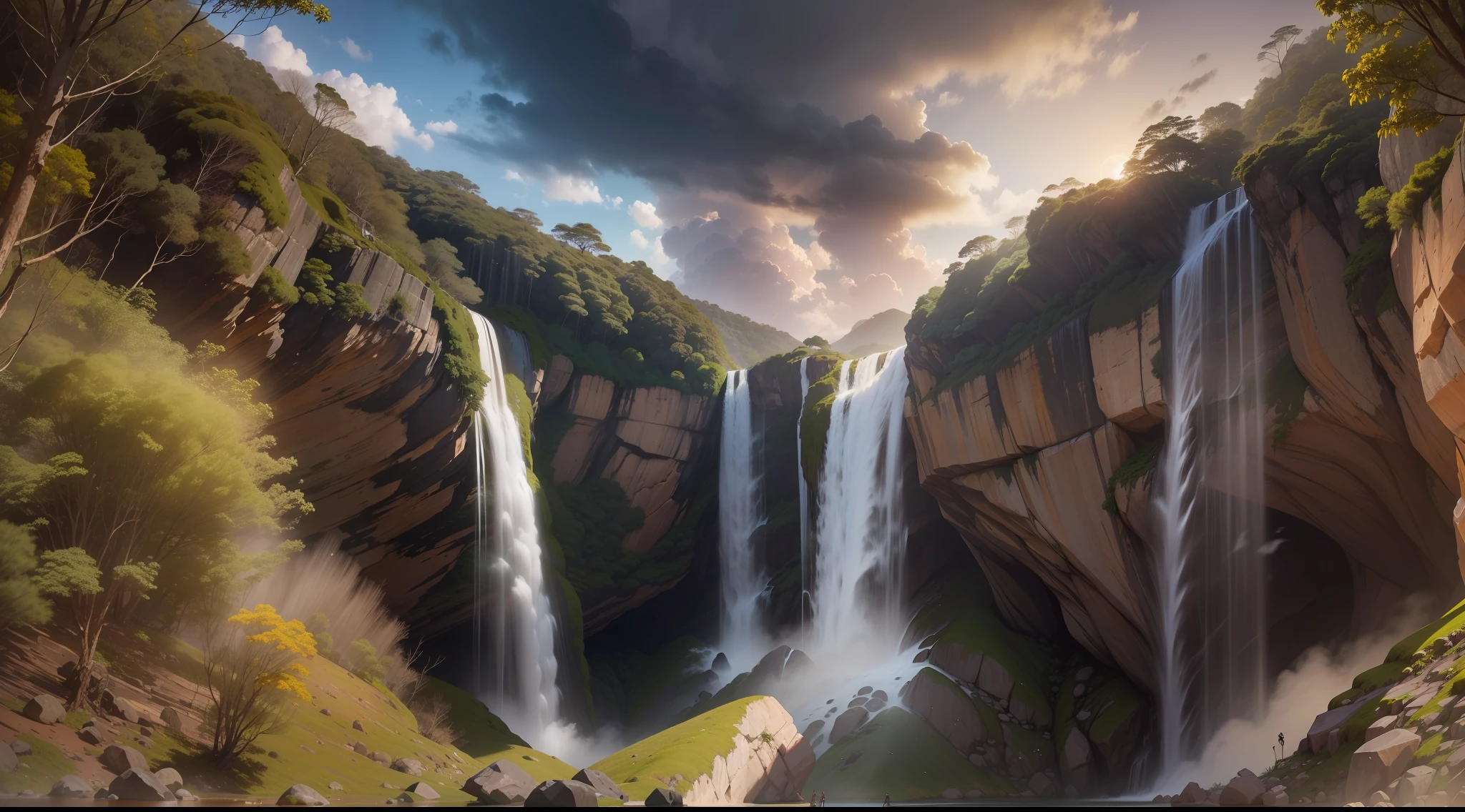 professional long-distance scenic photography of {cachoeira} , ponto de vista perfeito, altamente detalhado, lente grande angular, hiper realista, with dramatic sky, filtro polarizador, natural  lightting, cores vivas, montanhas, everything in sharp focus, HDR, UHD, 16K