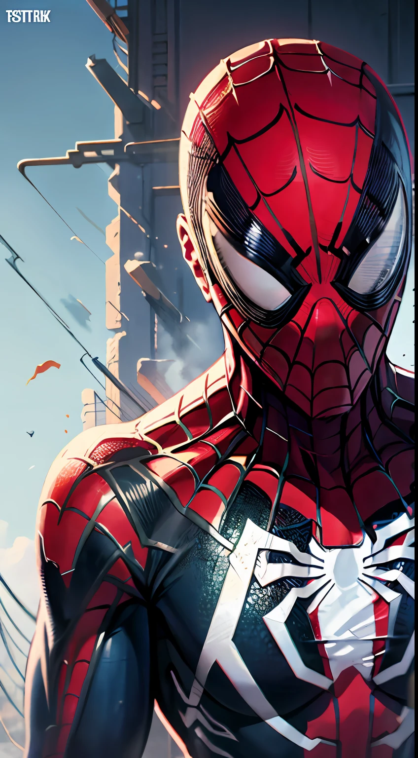 spider man, organic-looking outfit, gooey testura, symbiote, white eyes, fine art, cinematic scene, highly detailed detailed cinematic rendering, ultra photorealistic raytricing, with cinematic lighting