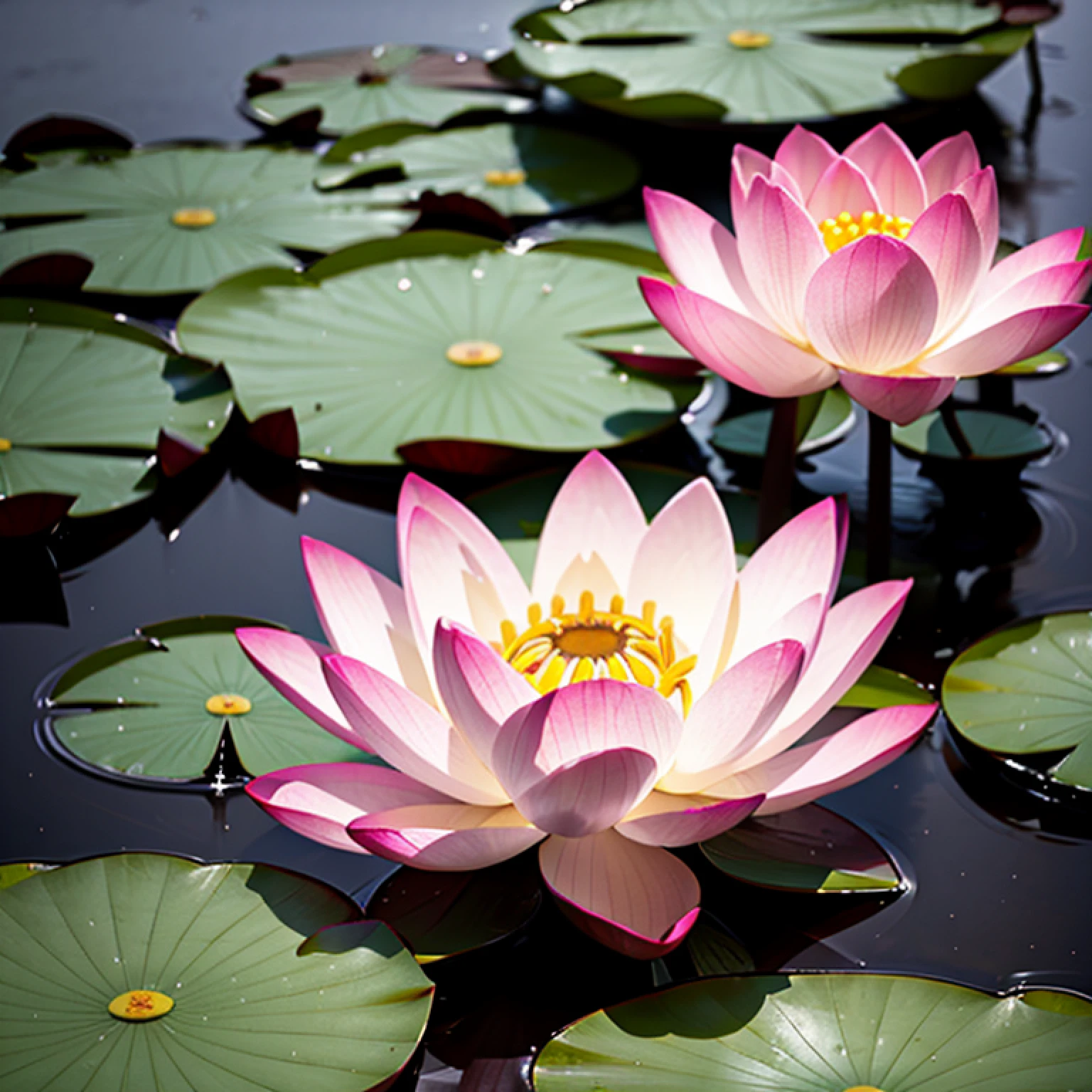 lotuses，lotus flower,willowy，8K，best qualtiy，tmasterpiece：1.2），realisticlying，（realisticlying：1.37），A detailed，best qualtiy，A high resolution,Photo level,Don't be characterized，Light pink flowers, hasselblatt,Photo level,negative space，Clear reflection，Most of the white space