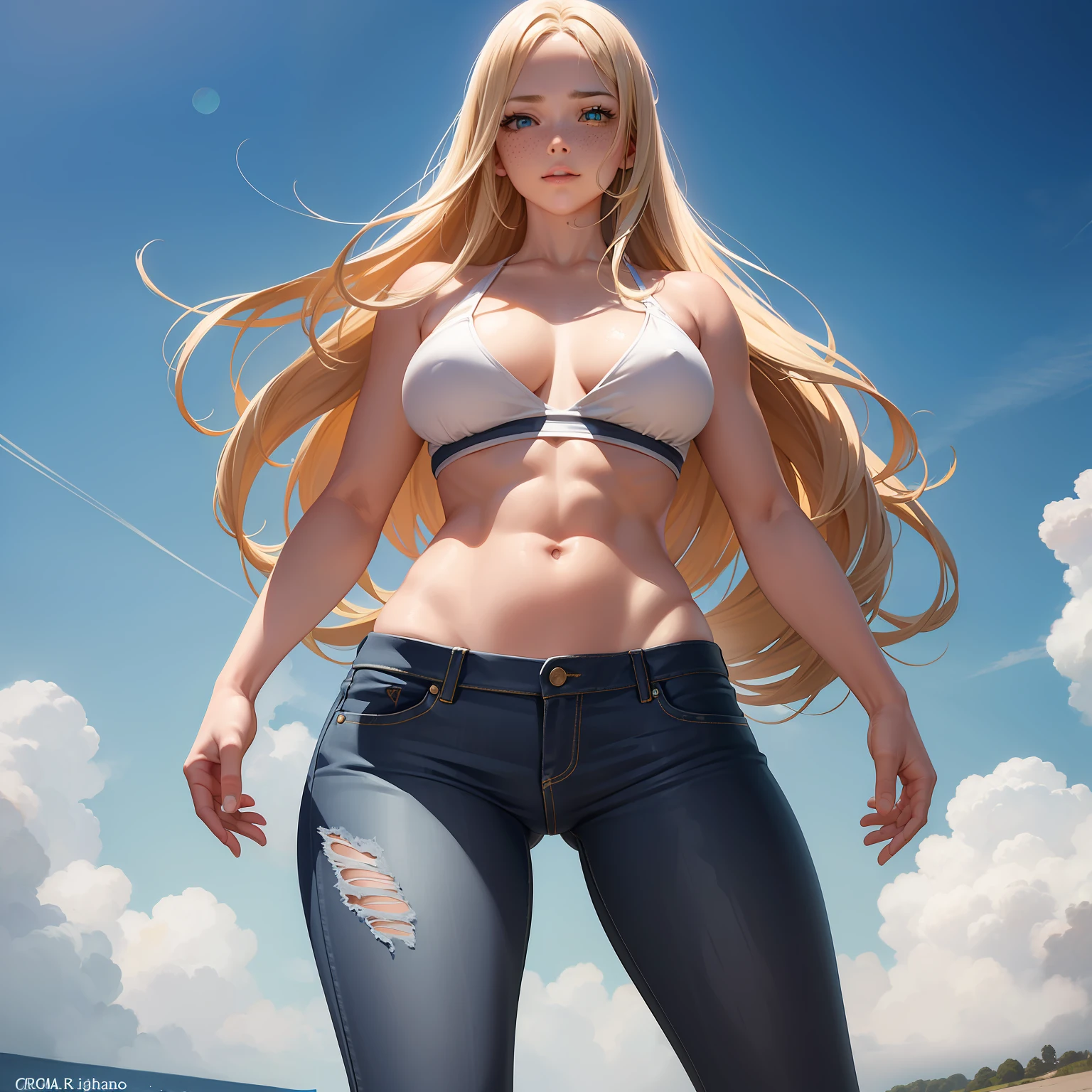 (Best quality, 4k, Masterpiece :1.3), beautiful woman, hyper realistic, 1girl, (droopy breasts, attractive body :1.2), sit-ups :1.1, long straight light yellow hair with fringes :1.1, ultra-detailed face, detailed lips, detailed eyes, double eyelid, tight short pink bra, open neckline, hanging breasts, side pose, visible curves, on the street, light blue and tight short jean shorts, muscular turned leg, Big breasts, light green eyes, pink high heels, open sky with sun, smiling, big ass, standing on his back looking back, show more ass, hands on ass, freckles on face, freckles on ass, ((grayscale)), skin spots, acnes, skin blemishes, bad anatomy, DeepNegative, facing away, tilted head, {Multiple people}, lowres, bad anatomy, bad hands, text, error, missing fingers, extra digit, fewer digits, cropped, worstquality, low quality, normal quality, jpegartifacts, signature, watermark, username, blurry, bad feet, cropped, poorly drawn hands, poorly drawn face, mutation, deformed, worst quality, low quality, normal quality, jpeg artifacts, signature, watermark, extra fingers, fewer digits, extra limbs, extra arms,extra legs, malformed limbs, fused fingers, too many fingers, long neck, cross-eyed,mutated hands, polar lowres, bad body, bad proportions, gross proportions, text, error, missing fingers, missing arms, missing legs, extra digit, extra arms, extra leg, extra foot, ((repeating hair))