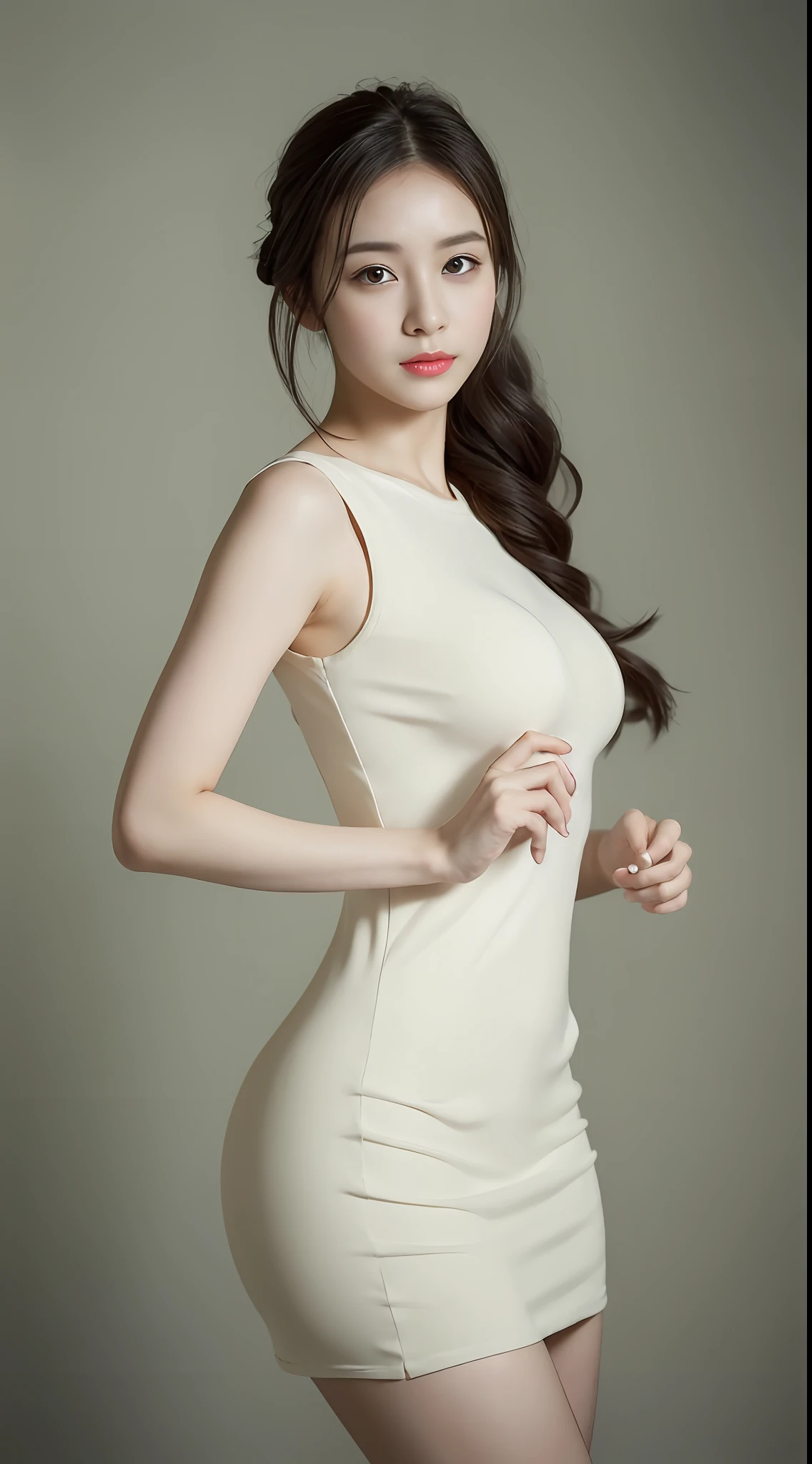 A woman in a tight dress poses for a photo,No leakage of big breasts:1.1,A photograph inspired by Ma Yuanyu,Tumblr,hentail realism,dilraba dilmurat,beautiful Korean women,Korean girls,cute korean actress,Beautiful Korean young woman,gorgeous korean young woman,Young and cute Korean face,Kim Young-hin,ruan jia beautiful!,Korean female fashion model