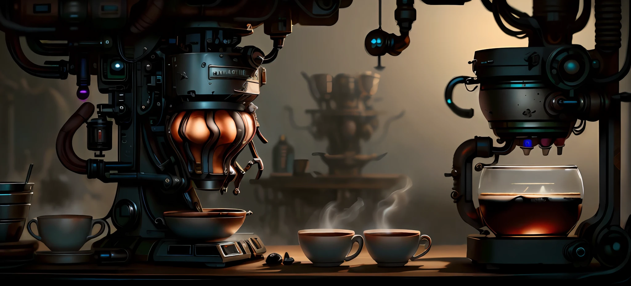 PiratePunkAI Coffee Machine, ((master part)) HDR, high resolution, alto detalhamento, coffee shop, coffee beans, 8k