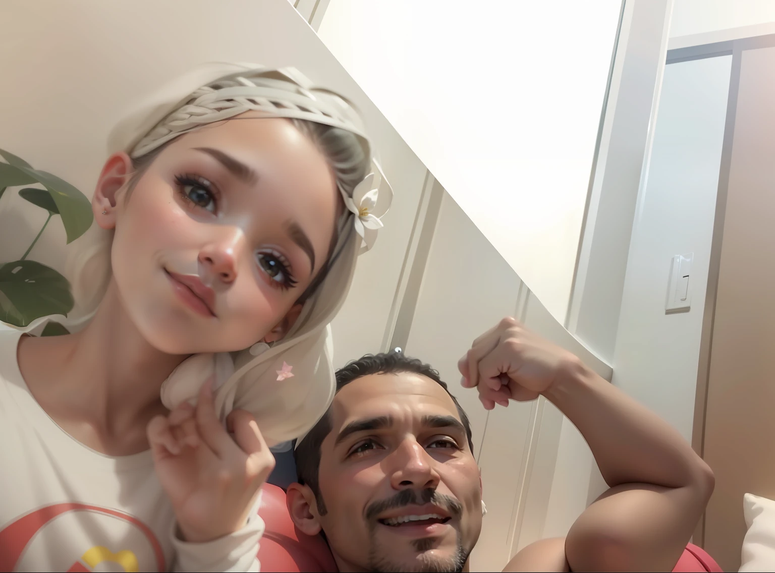 Um pai e uma filha, a filha tem 7 anos e se chama Katyten. O pai se chama Efrain e tem 30 anos. Katylen is a child of plants. Both are models. The father is a superhero. Lindo e maravilhoso. And the daughter tbm is beautiful.