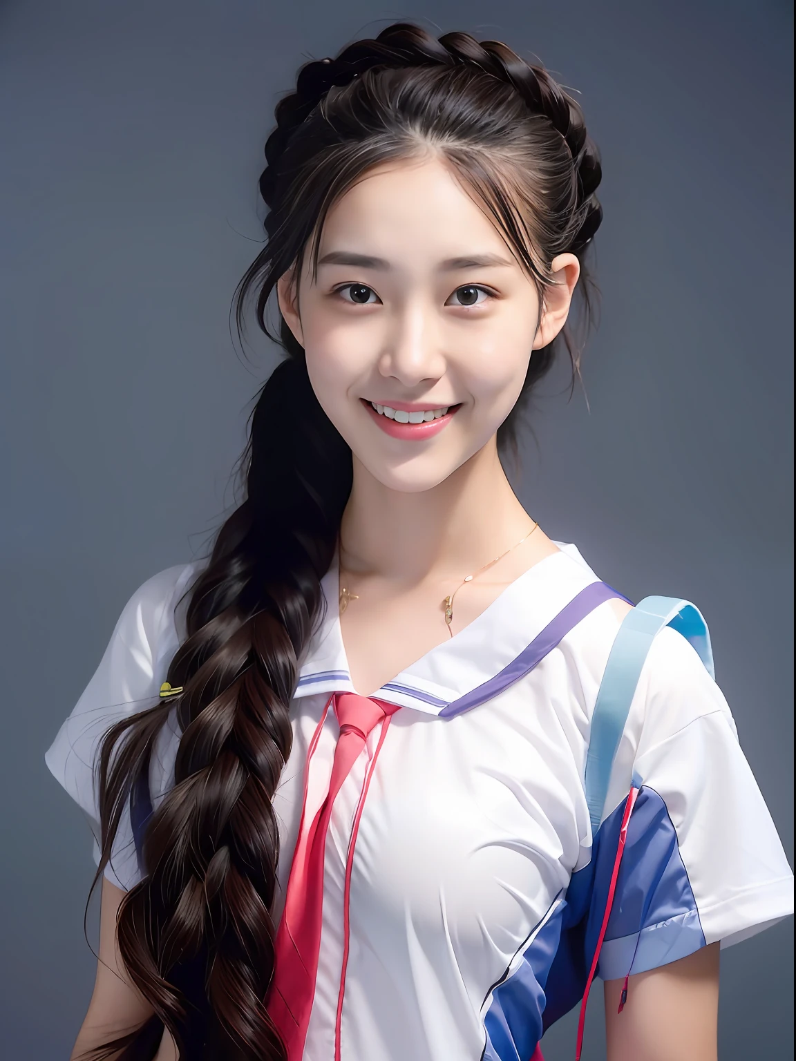 A -yeld fee high school student,Wear colorful school uniforms,with smile