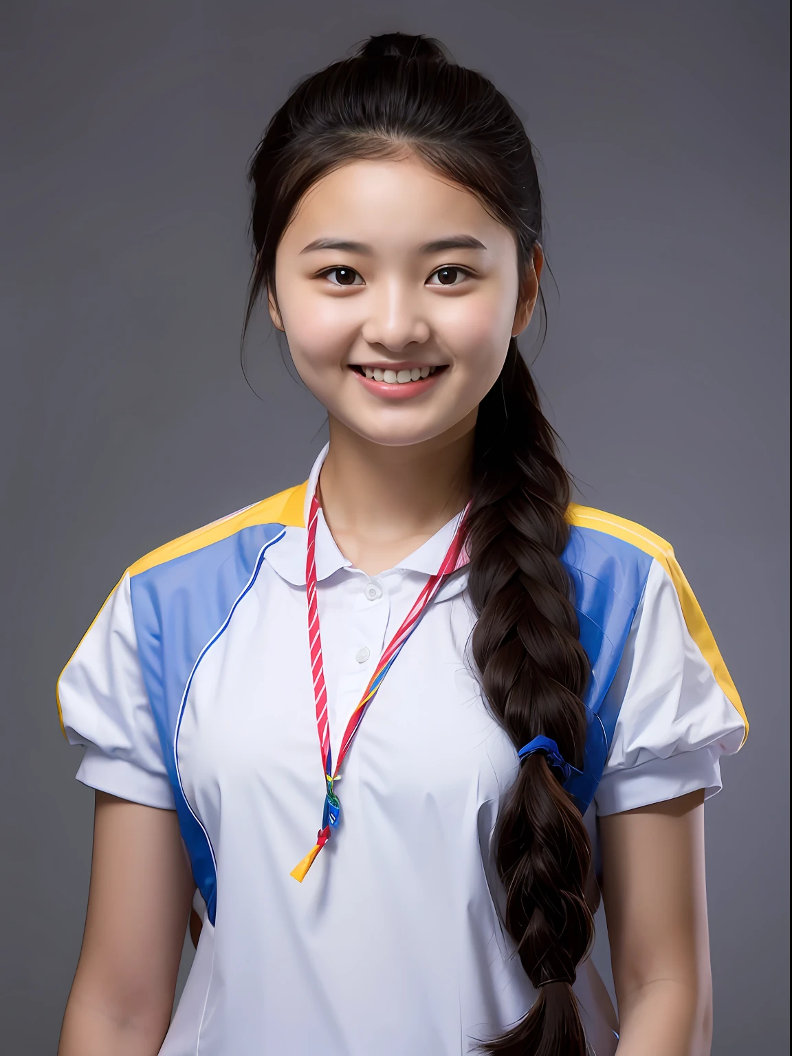 A -yeld fee high school student，Wear a colourful school uniform，with smile