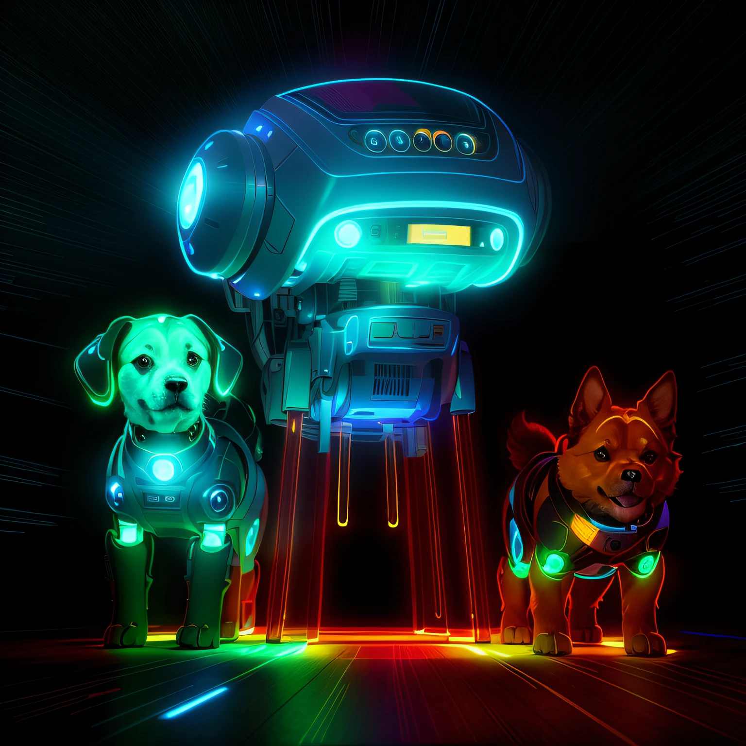high qulity,Robot dog,glowing light eyes,tech sense,