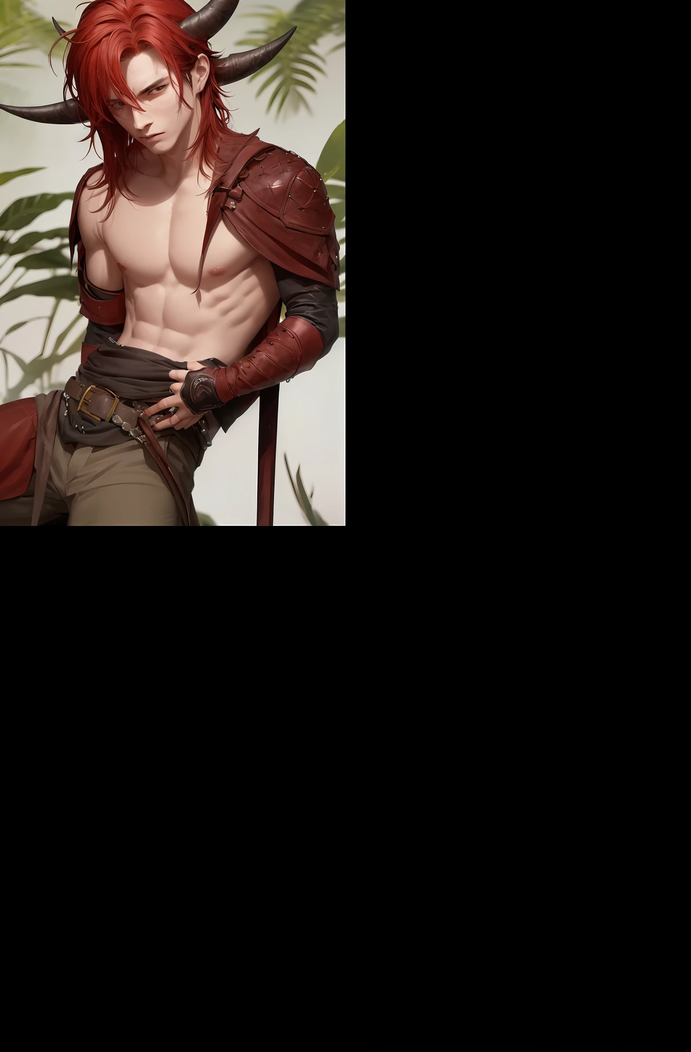 Red-haired single ponytail male future cyber national style abs