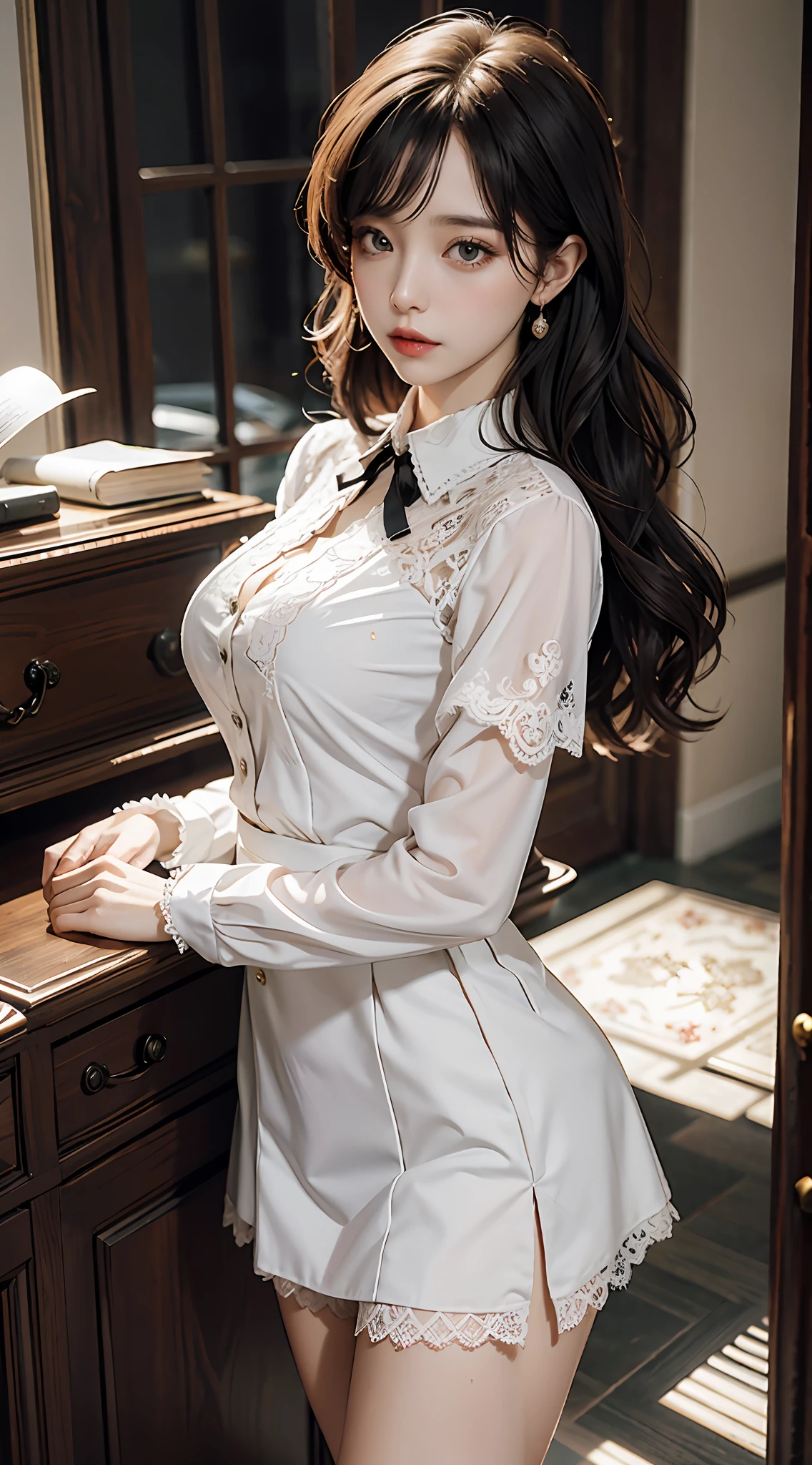 Mature royal sister style secretary sexy waist openwork lace blouse shirt set JK uniform professional pure desire