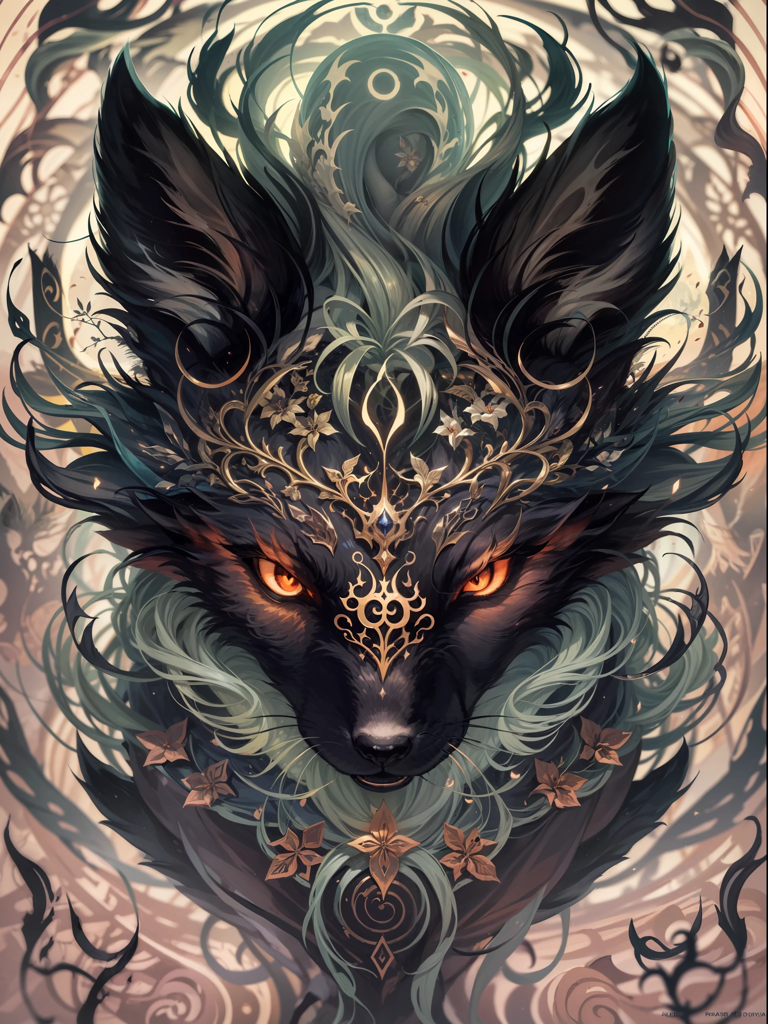 This captivating image showcases an evil and dark nine-tail fox spirit, portrayed as a sinister kitsune. The creature's menacing presence is enhanced by its ethereal and otherworldly appearance. Its nine tails, flowing with an eerie energy, twist and curl with an almost serpentine grace. Each tail is adorned with intricate patterns and symbols, adding to the mystique of the spirit.
BREAK
The kitsune's fur is a deep, rich black, emanating an aura of darkness and malevolence. Its piercing eyes, glowing with an unholy light, are filled with cunning and malice. The creature's form is sleek and agile, exuding an air of supernatural power and grace.
BREAK
The image is set against a backdrop of a moonlit forest, where shadows dance and flicker with an otherworldly intensity. Wisps of dark energy and ethereal smoke swirl around the fox spirit, further emphasizing its supernatural nature.
BREAK
The composition of the image is carefully crafted, with the kitsune positioned in a dynamic pose that captures the essence of its cunning and predatory nature. The use of contrast, with the vibrant glow of the eyes and the dark hues of the fur against the moonlit forest, creates a visually striking and captivating scene.
BREAK
Overall, this image depicts an evil and dark nine-tail fox spirit, a menacing kitsune that exudes power and malevolence. With its intricate details, captivating composition, and atmospheric setting, the image brings to life the allure and danger of this mythical creature.