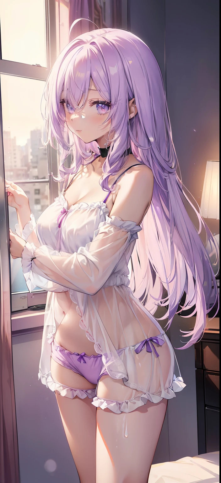 ((masterpiece)), ((best quality)), ((anime profile style)), ((HD 4k |)), ((female anime character)), ((Choi Mochimazzwi character)), ( (black skin)), ((Beautiful body)), girl, female face, Happy, ((white mask on mouth)), ((light lilac eyes)), Eyelid, Pupil, Sclera, Iris, eyebrow, eyelashes, ear fox nose, ((giant lilac hair)), ((fringe)), ((hair details)), ((light effects on hair)), ((Babydoll Women's Sleepwear Pajamas with Straps With Shorts - Red) ), ((light effect on clothes)), ((body light effect)), neck, Shoulders, (thin waist), ((perfect belly)), arms, ((thick legs)), ((big thigh )), ((Background Scenery)), ((In Bedroom)), ((Bed, Window, TV, Wardrobe, Dresser, Back)), ((Lighting)), Viewer view