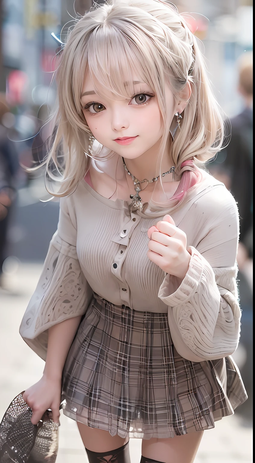 {{(masutepiece) (8K High Resolution) (top-quality) (ultra-definition) (A hyper-realistic) (Beautiful One Girl) (Raw photography) (Photorealsitic) (ighly detailed) (Photographed by a professional photographer) (Perfect beautiful face) (Perfect body) (Face and body without defects) (Detailed beautiful white skin) (biologically correct) (Physically correct) (tre anatomically correct) (Five Fingers) (9th class) () (japanes) (FULL BODYSHOT)}} (Loose blouse) (Plaid miniskirt) (Walking in the city) (Very beautiful long legs) (Long pink hair) (Distract your gaze) (Very beautiful long eyes) (Very Beautiful Japan Beautiful Girl) (Very beautiful well-groomed face) (narrow beautiful nose,,) (Very cute red lips) (Beautiful thin eyebrows) (Beautiful double eyelids) (Canon F/2.8 500 mm) (blured background) (Thigh stockings) (Cute boots) (Beautiful silver earrings) (Subject of the entire screen) (Cute smile) (Very beautiful Japan face of a person)