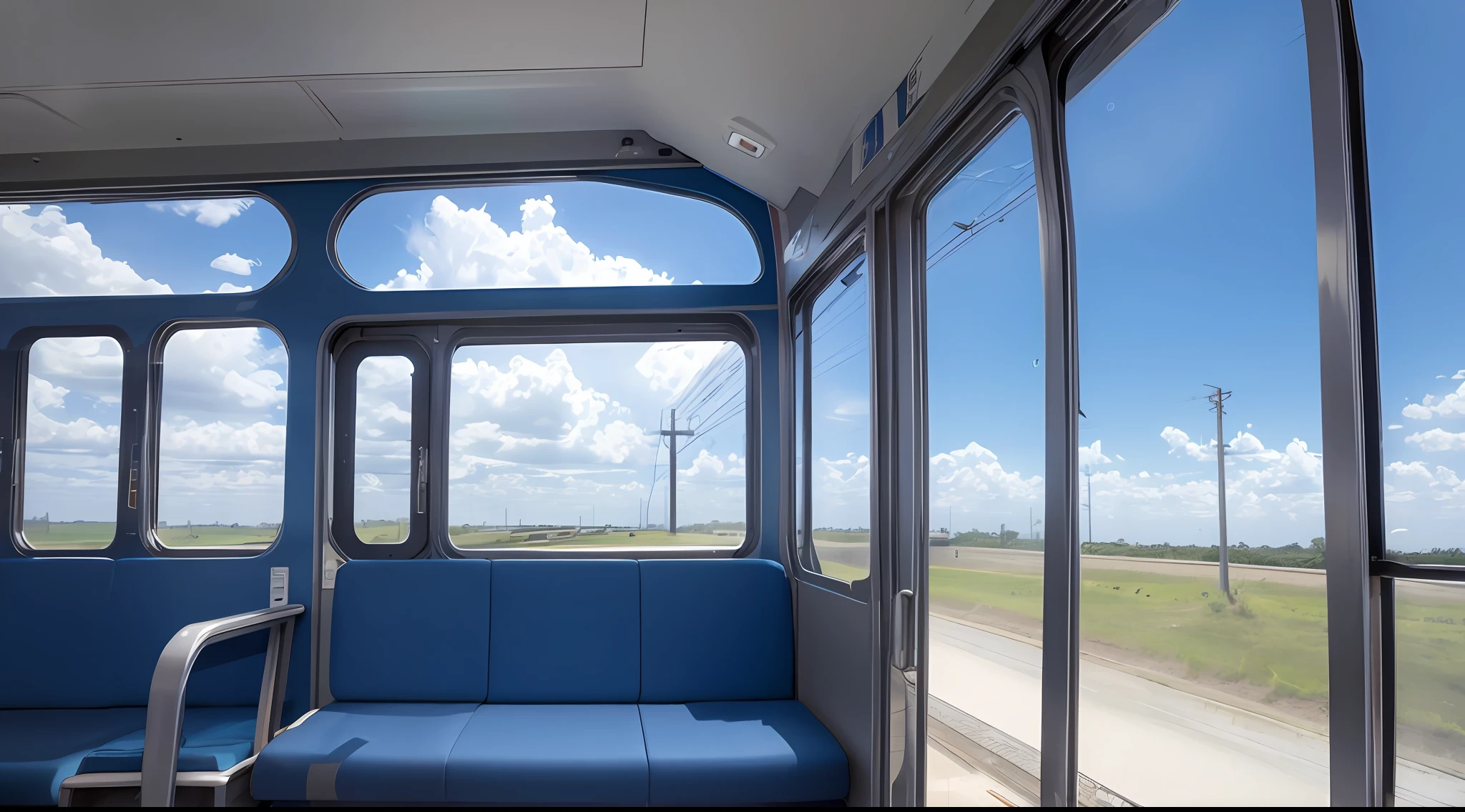 Exterior view of train windows,Clouds,blue-sky,heal,photorealestic --auto