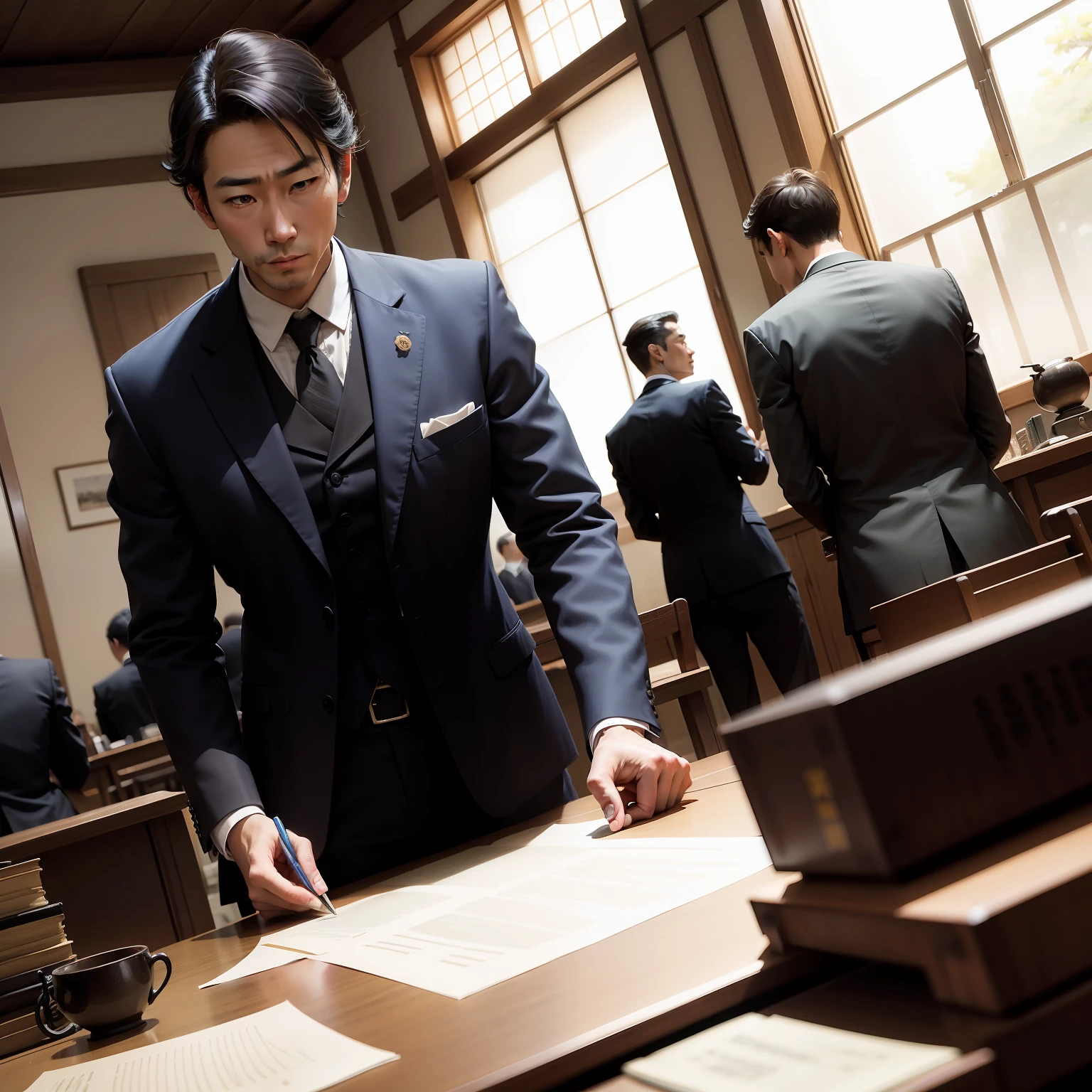 Meiji period、suits、male people、soio、Middle age、desk、electrical engineering