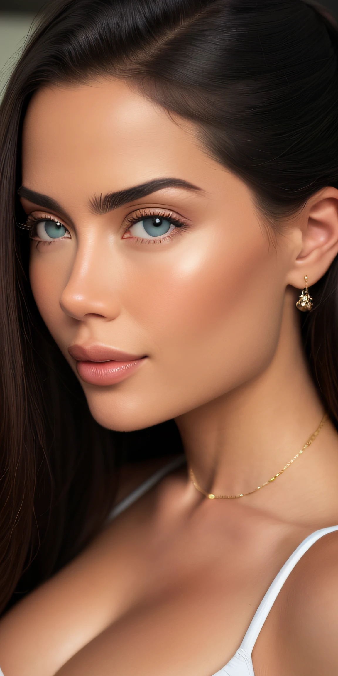 (fotorrealista: 1.4), (obra-prima, side-lighting, belos olhos finamente detalhados: 1.2), obra-prima*retrato, realista, rosto 3d, olhos brilhantes, cabelo brilhante, pele lustrosa, solo, envergonhado, (barriga), dramatic lighting