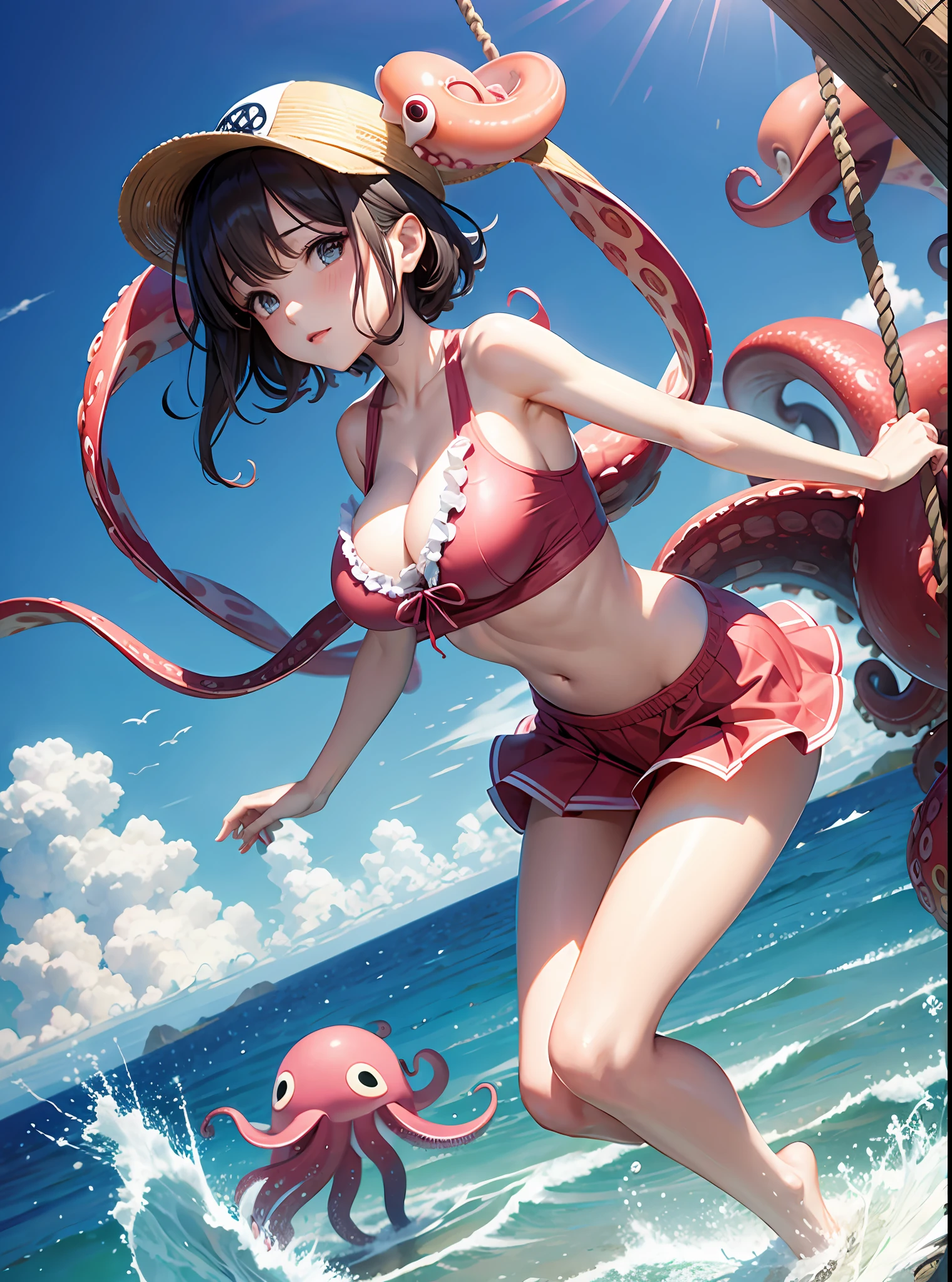 1个Giant Breast Girl，water ink，Octopus tentacles，Random color clothes，Swing motion