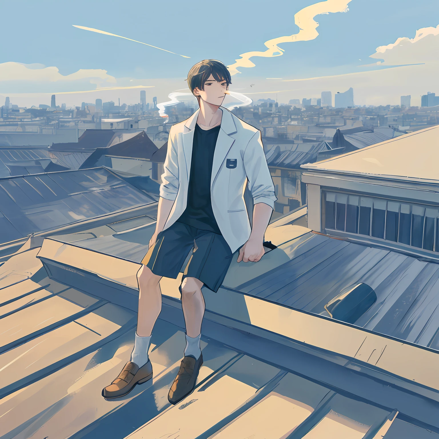 male people Astringent young man 1 persons School rooftop Looking up at the sky smokeing twinks Herren Unsupervised boredom tobacco smokeing Sluggishness Looking up at the sky