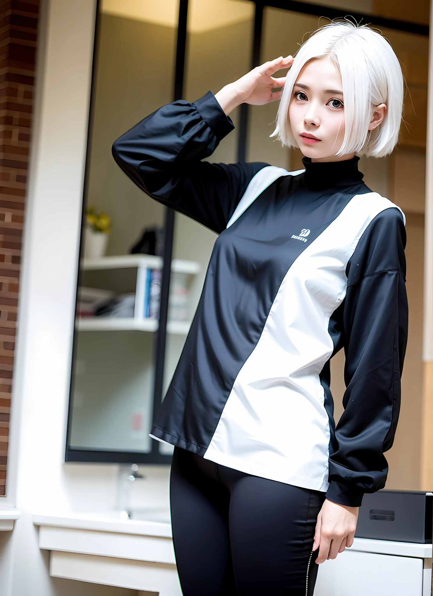 Girl two-dimensional white hair black silk
