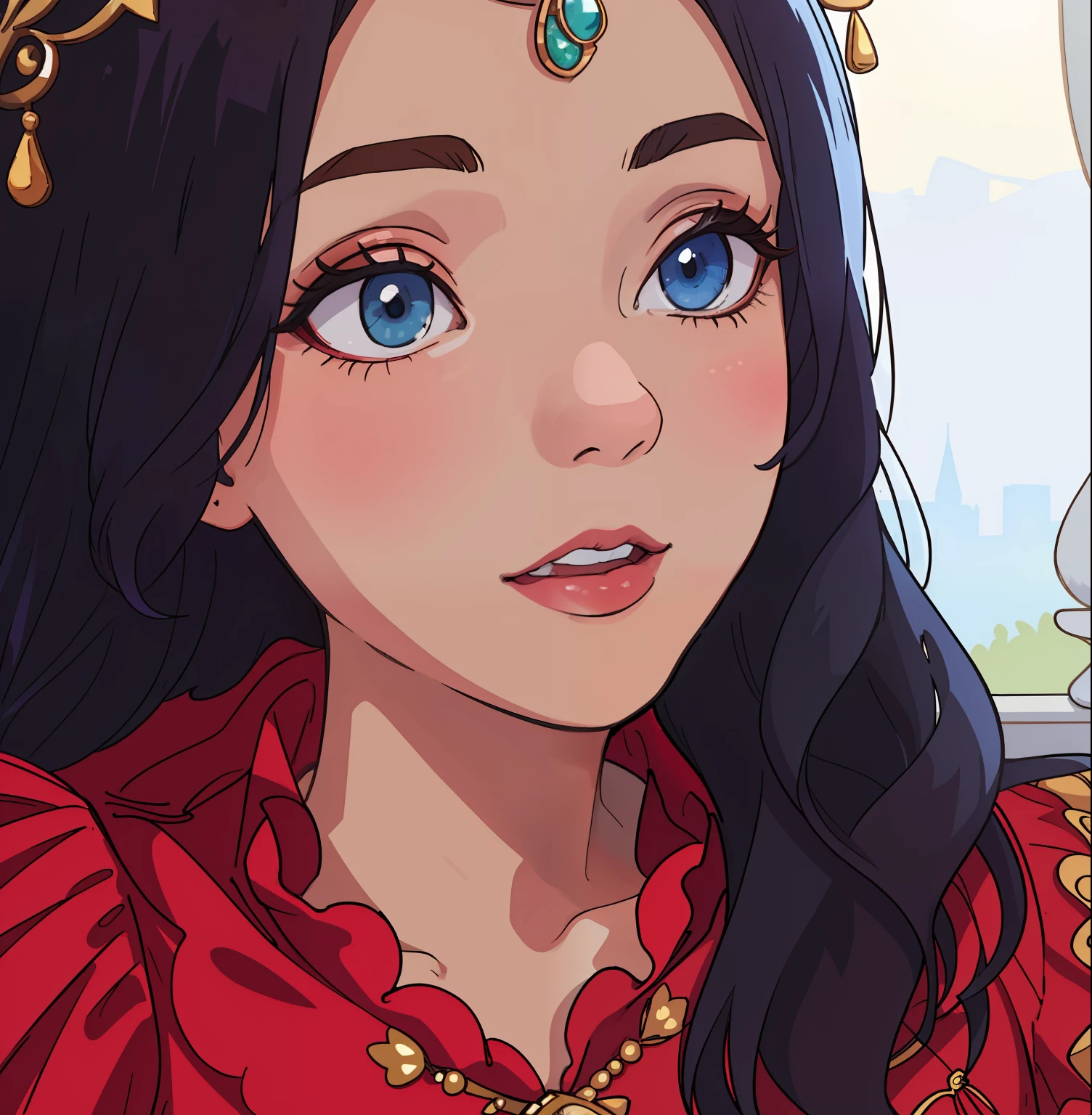 "Beautiful girl in a regal dress, exuding a sense of royalty and luxury."