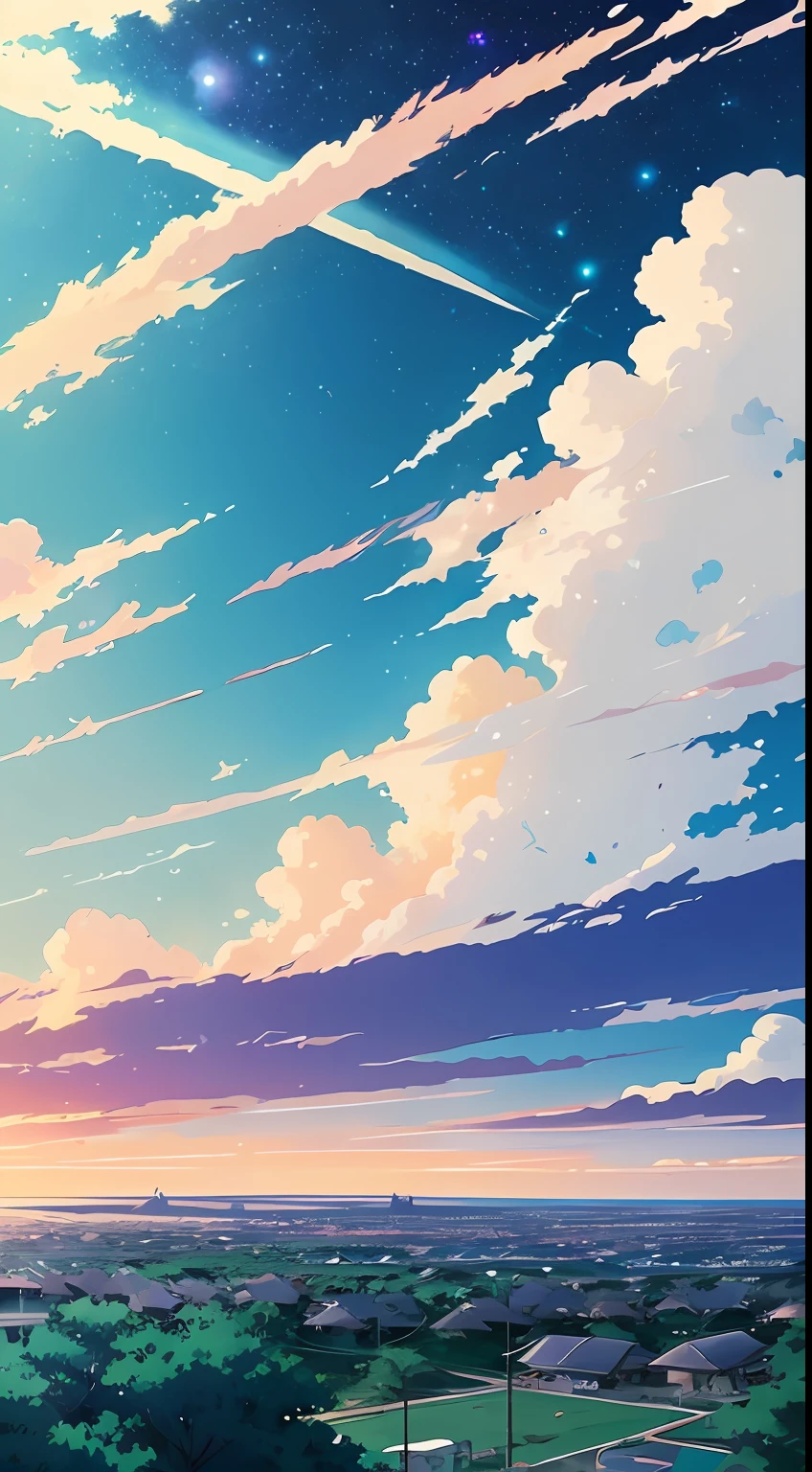 There is a picture of the sky with clouds and stars, space sky. By Makoto Shinkai, Anime Sky, Anime Clouds, Blue Sea. Makoto Shinkai, Makoto Shinkai's style, Makoto Shinkai's style, Los Tran. Inspired by the scenic background, Makoto Shinkai, Makoto Shinkai. - H 2160, summer, Makoto Shinkai concept art, tumblr, magical realism, beautiful anime scene, beautiful sky. Makoto Shinkai, ((新海誠)), anime background art, anime background, Makoto Shinkai's style, anime movie background, galaxy express, no human