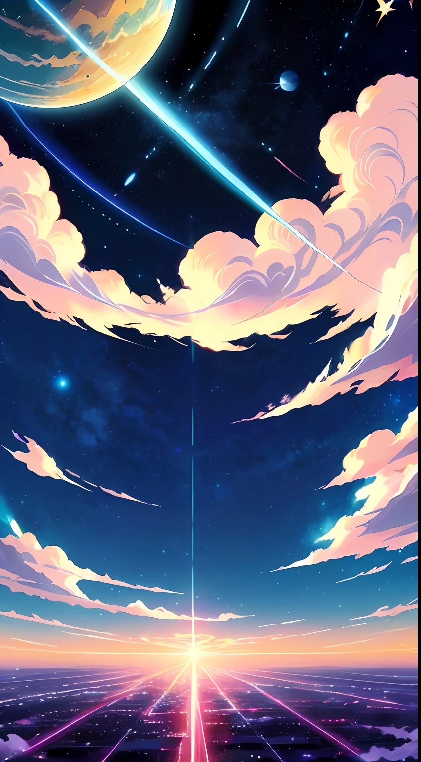 anime - style scene of a beautiful sky with a star and a planet, cosmic skies. by makoto shinkai, anime art wallpaper 4k, anime art wallpaper 4 k, anime art wallpaper 8 k, anime wallpaper 4k, anime wallpaper 4 k, 4k anime wallpaper, anime sky, amazing wallpaper, anime background, heaven planet in background, anime background art