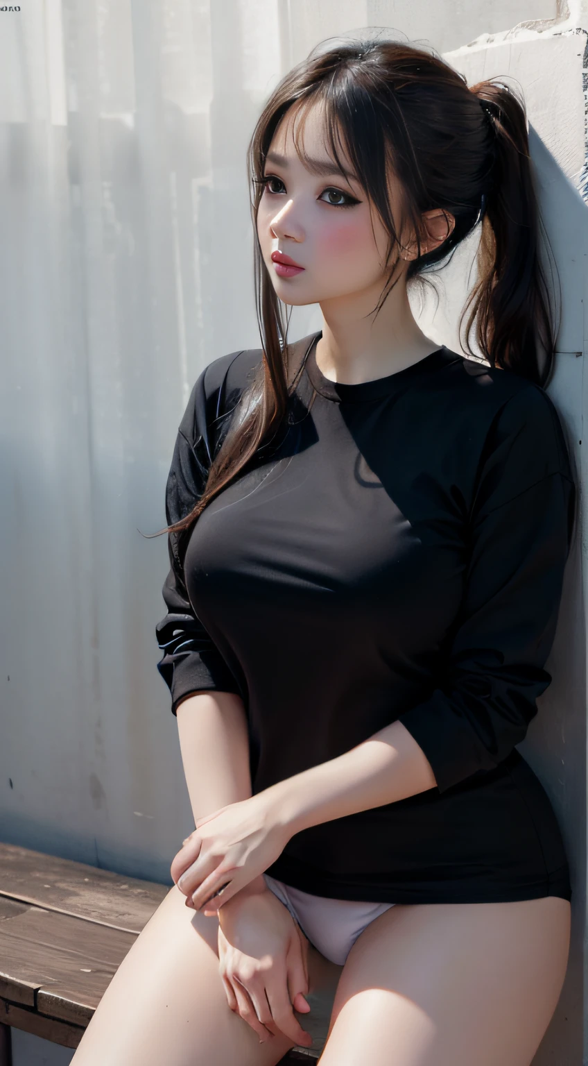 PremiumQuality ,Masterpiece, illustration, An extremely delicate and beautiful, Extremely detailed,Best quality, offcial art, extremaly detailed cg, Unified 8K wallpapers, absurderes, hugefilesize , Ultra-detailed, A high resolution ,one-girl,Slightly chubby girl,Bigchest,Paint spills all over the body,(full bodyesbian:1.5)pony tails,sport underwear,sexy panty,Sit against the wall,looking to the camera