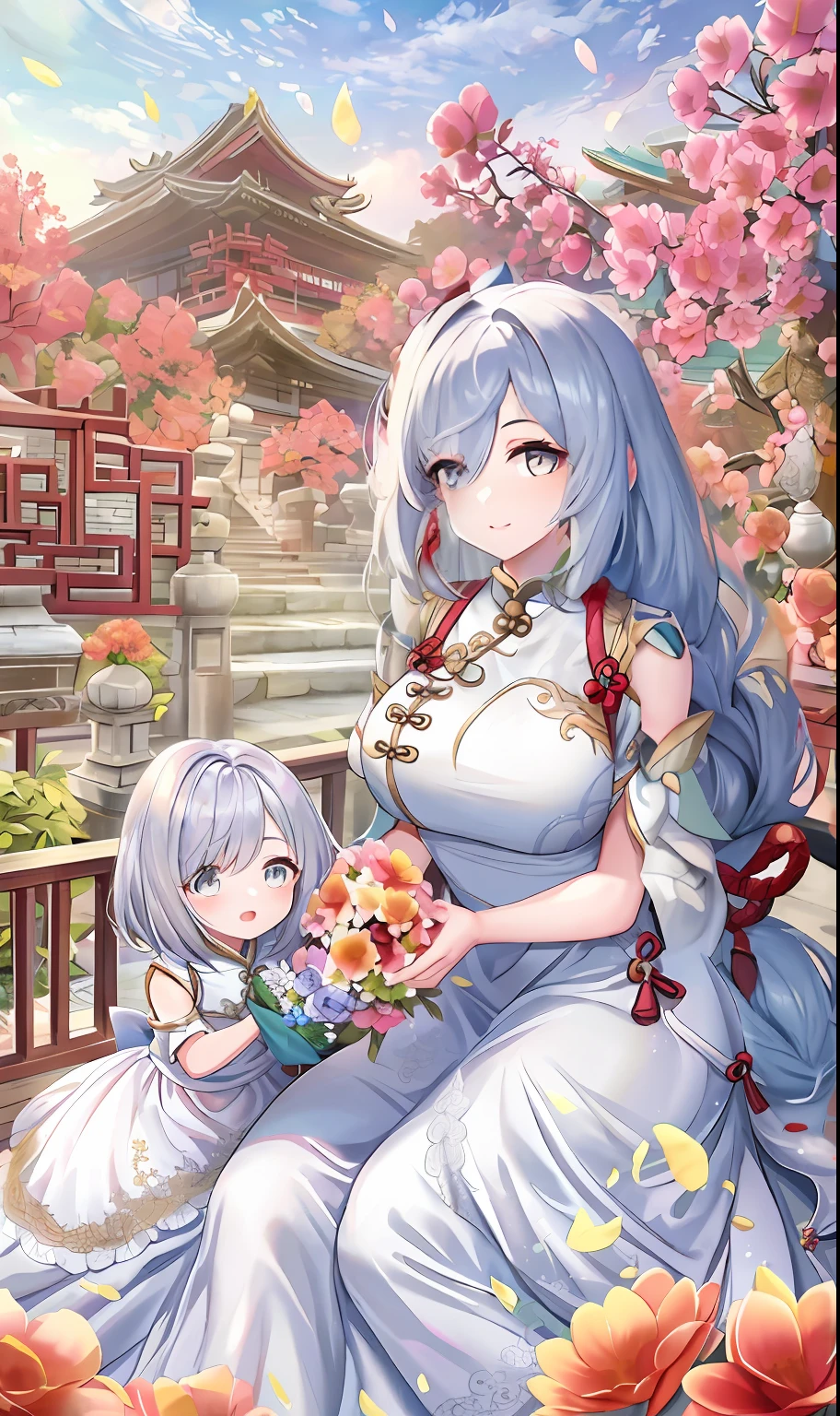 Delicate long white hair,Genshin style