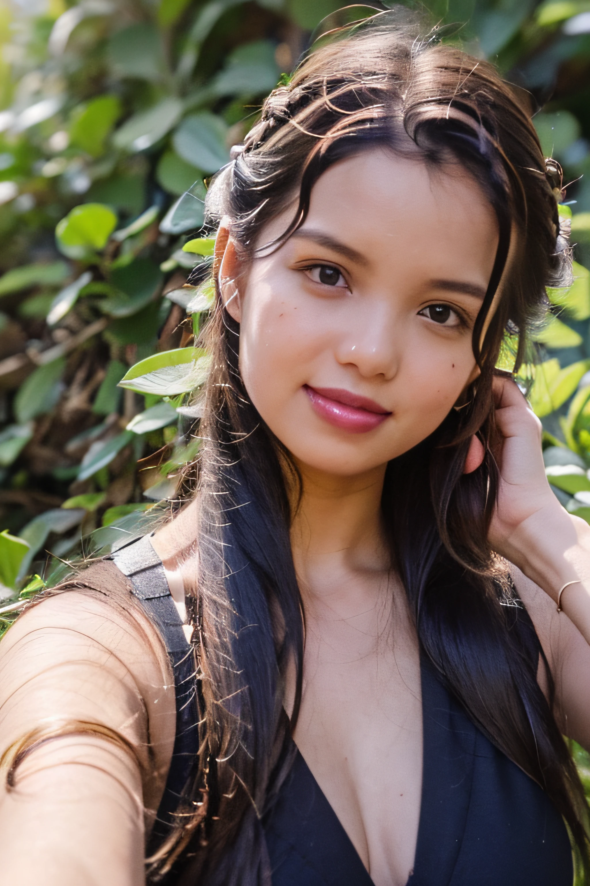 masterpiece, best quality, 1girl,long_hair,light smile, blunt bangs,looking at viewer,selfies,cowboy shot,(shot_hair:2),
(realistic:1.5), cinemagraph,