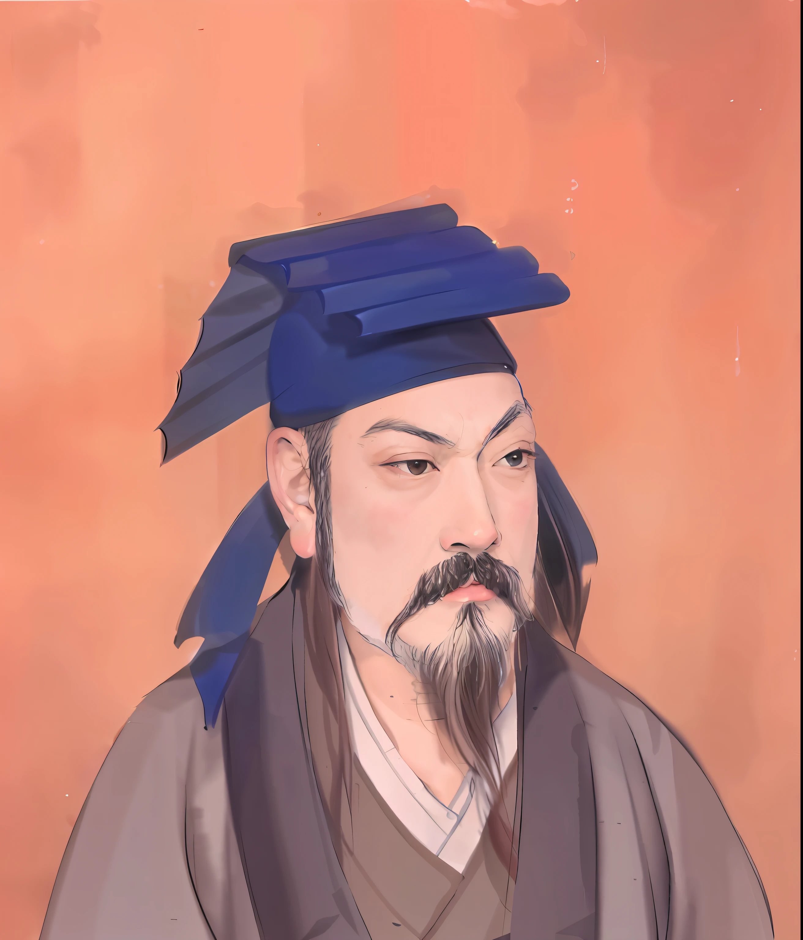 a close up of a painting of a man with a beard, feng shu, by Xuande Emperor, confucius and jury trial, zhang daqian, inspired by Wu Daozi, inspired by Zhang Shunzi, guangjian huang, hua cheng, Yang Qi, inspired by Xuande Emperor, Inspired by Cao Zhibai, Song Dynasty, song nan li