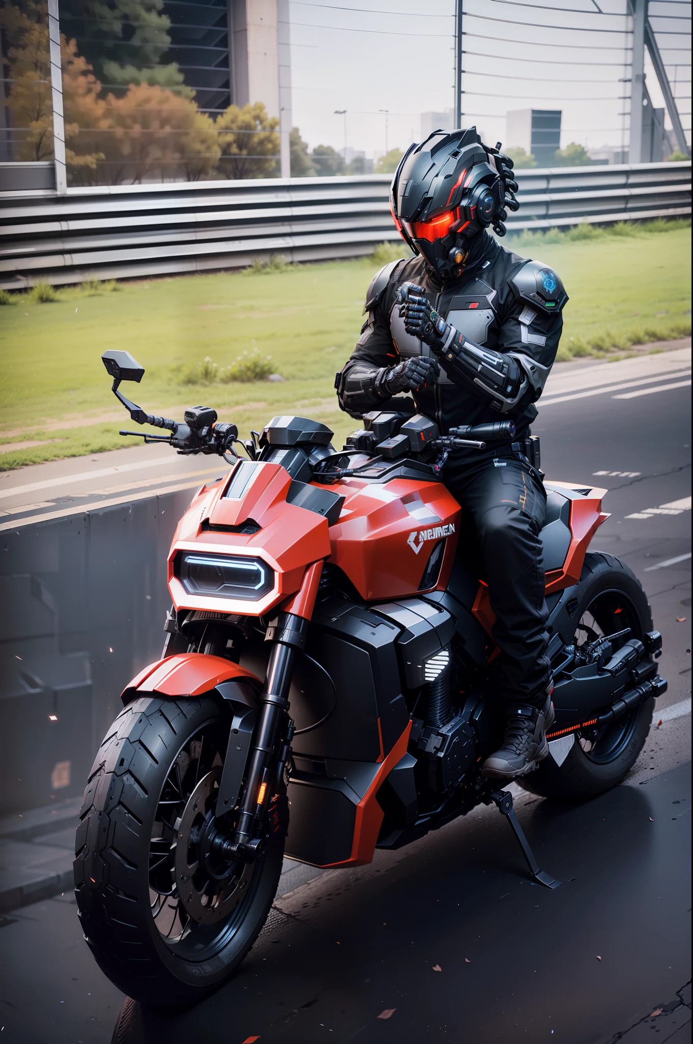 Handsome cyberpunk mech warrior，Black cyberpunk mech costume，High-tech black full enveloping helmet，Biomechanicals， MSHN Robot Man，High-tech helmet，hyper realisitc， Steel， Complex design， insanely details， finely detailled， Extremely clear lines， cinmatic lighting， photograph realistic， A detailed masterpiece