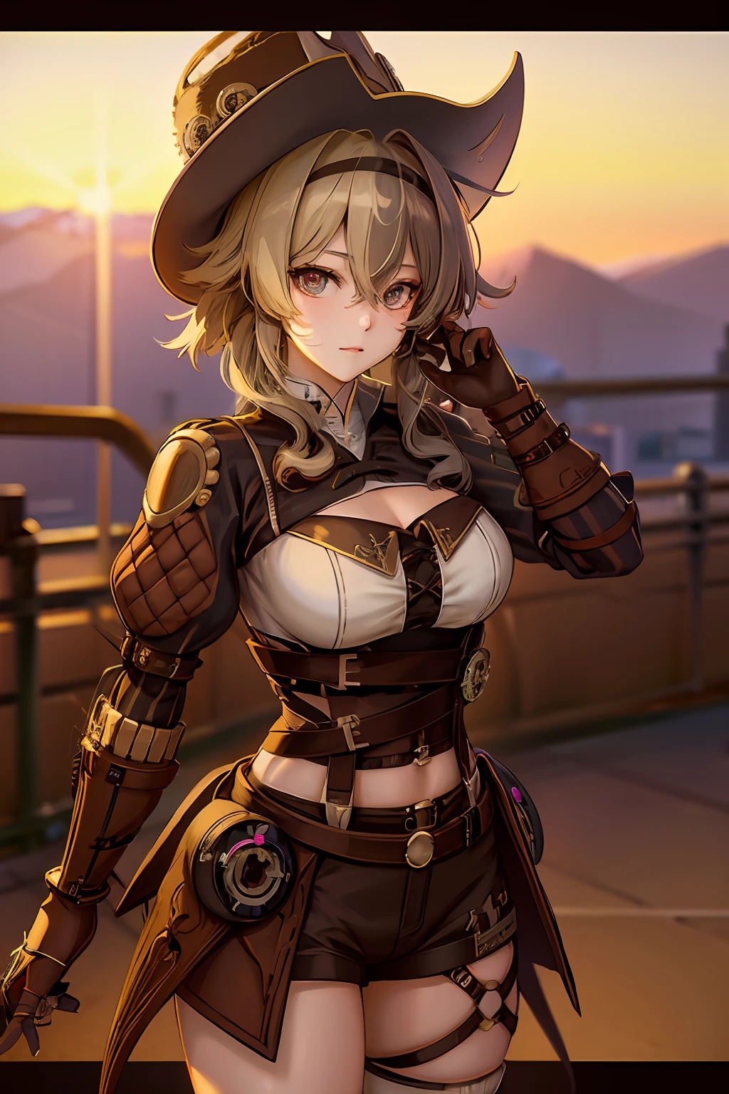 Western cowboy style,photography,Best Quality, Anime pictures, complex details, (delicate details), (complex details), cinematic light, Best quality backlight, Clear line, 8k,very high resolution, Holding a cowboy gun