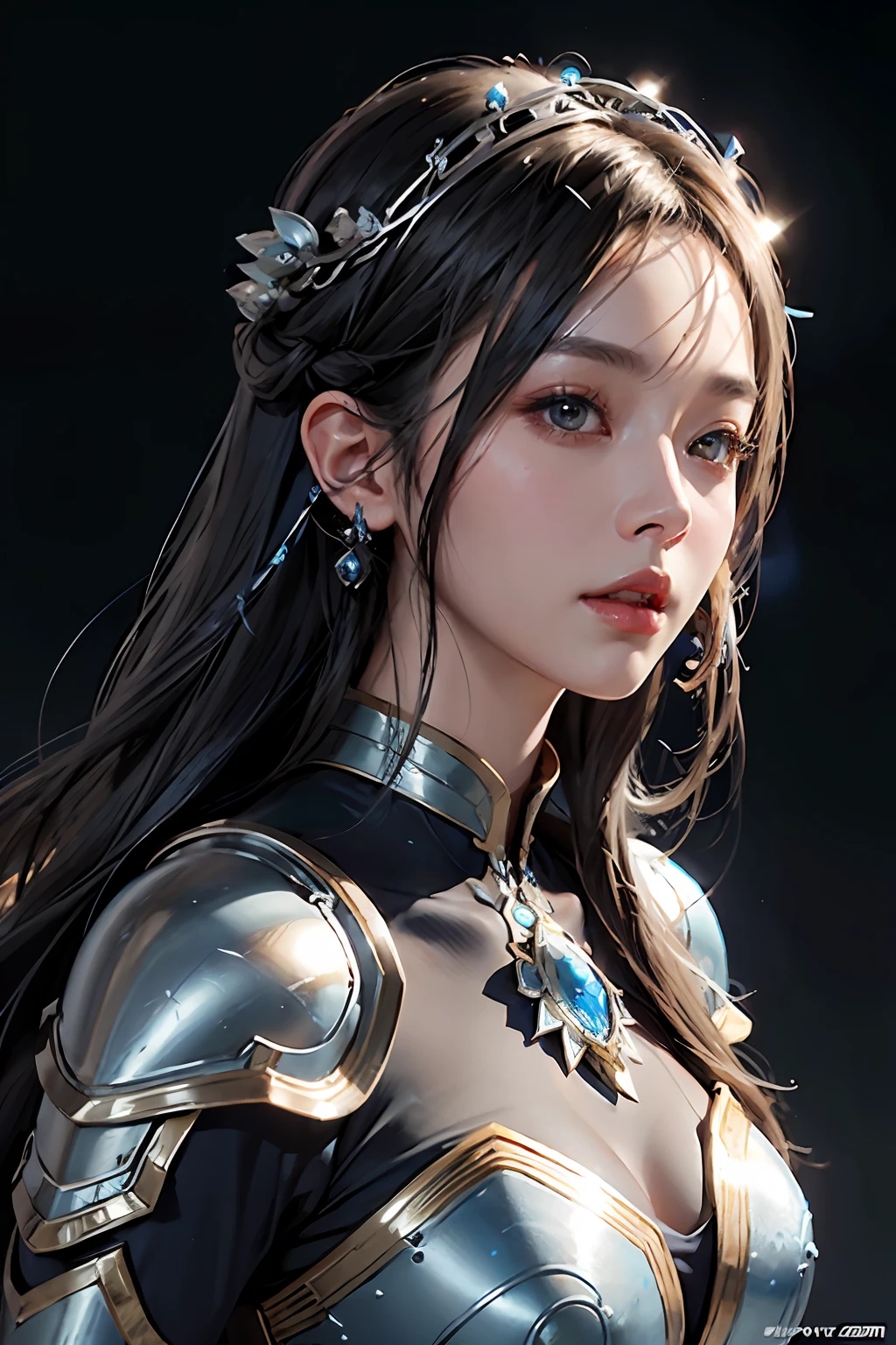 a close up of a woman in a silver and blue dress, chengwei pan on artstation, by Yang J, detailed fantasy art, stunning character art, fanart best artstation, epic exquisite character art, beautiful armor, extremely detailed artgerm, detailed digital anime art, artgerm on artstation pixiv, armor girl
