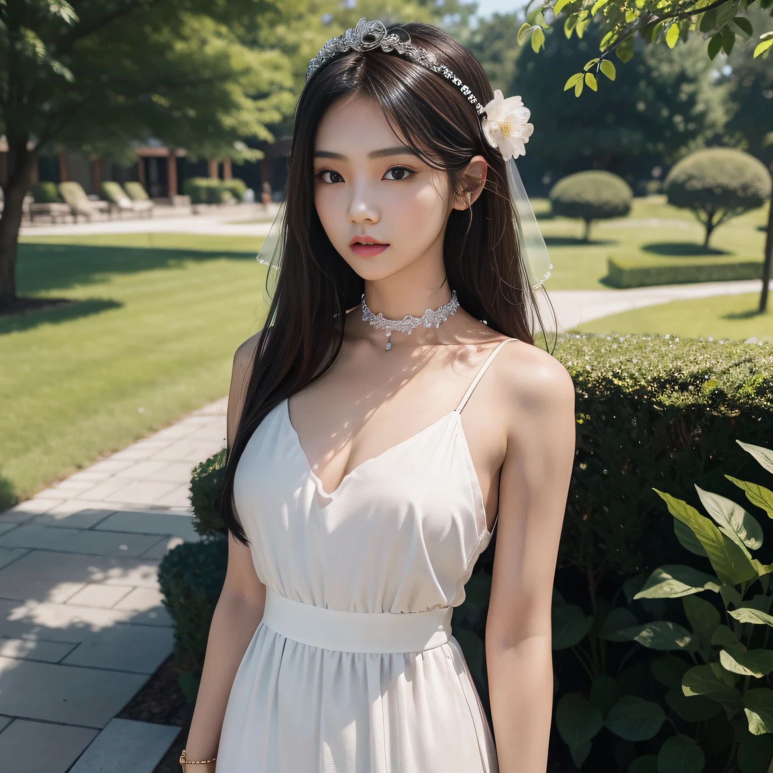 ((best qualtiy)),((tmasterpiece)),(The is very detailed:1.3),1 Oriental Girl,realisticlying,brunette color hair,loose tshirt,The skin texture is clear,Home,half-body portrait,Raised sexy,choker necklace,head gear,The light is gentle,Background bokeh