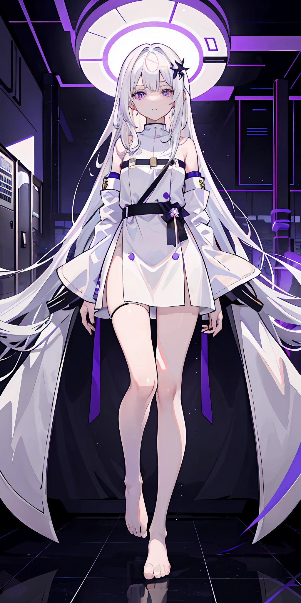 1girll, Full body like，White hair, long whitr hair，Messy hair，semi transparent，Disdainful expression，Purple eye, sportrait, photorealestic, Towels, (Onsen), side-lighting, the wallpaper, NSFW,