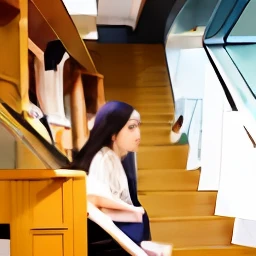 There was a woman sitting on the stairs of the library, xintong chen, wenfei ye, Purple attire, Purple top, In a library, Purple dress, Shot on Canon EOS R 6, Fanart, Li Zixin, sakimichan, personal profile picture, Profile image, jinyiwei, Profile picture, imagem de qualidade alta, taken with canon 8 0 d