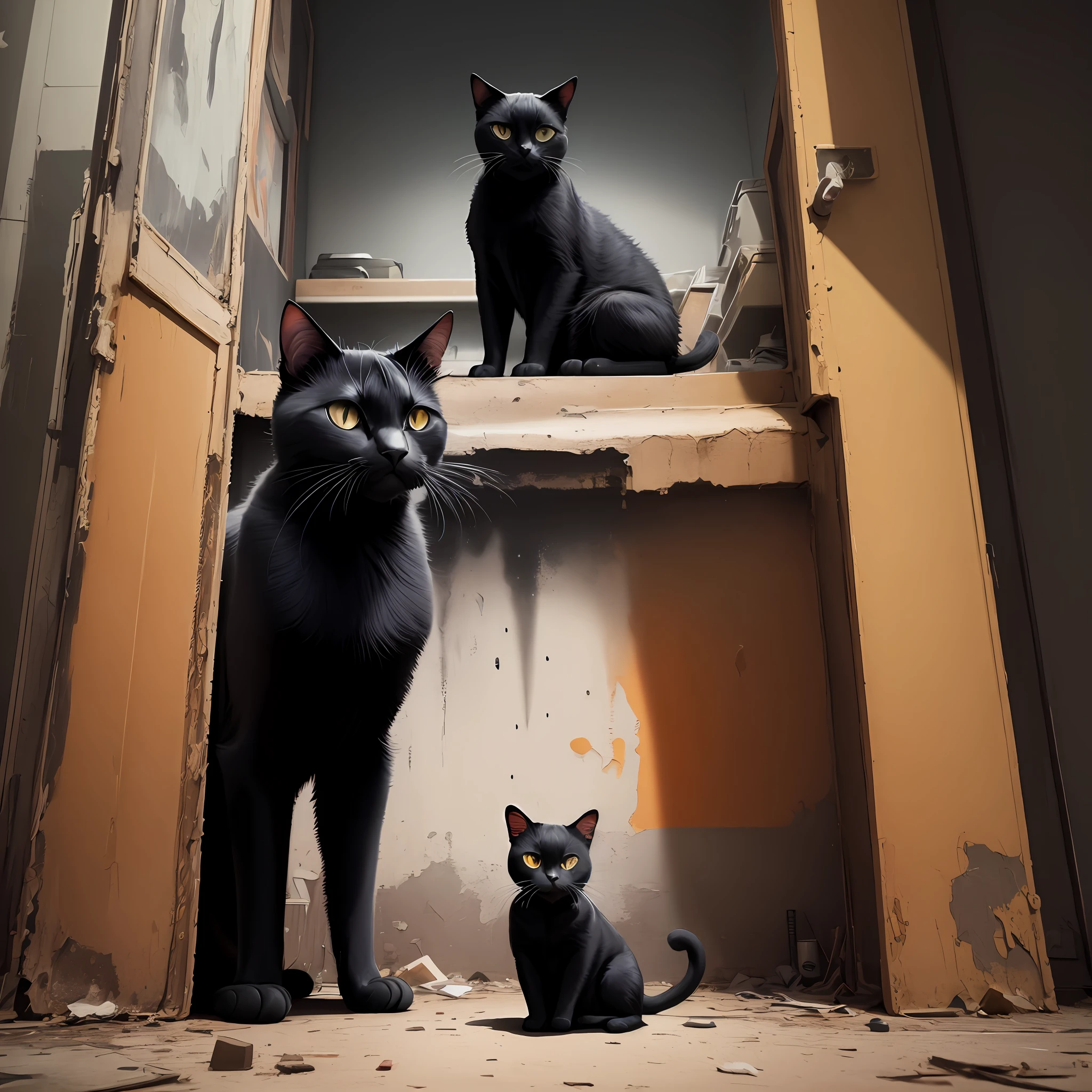 Black cat, Artistic abstraction, dimensional, Expressionism, film poster, The life of Pablo, the wasteland, Anamorphic shots, Anamorphic、Cat Sideways
