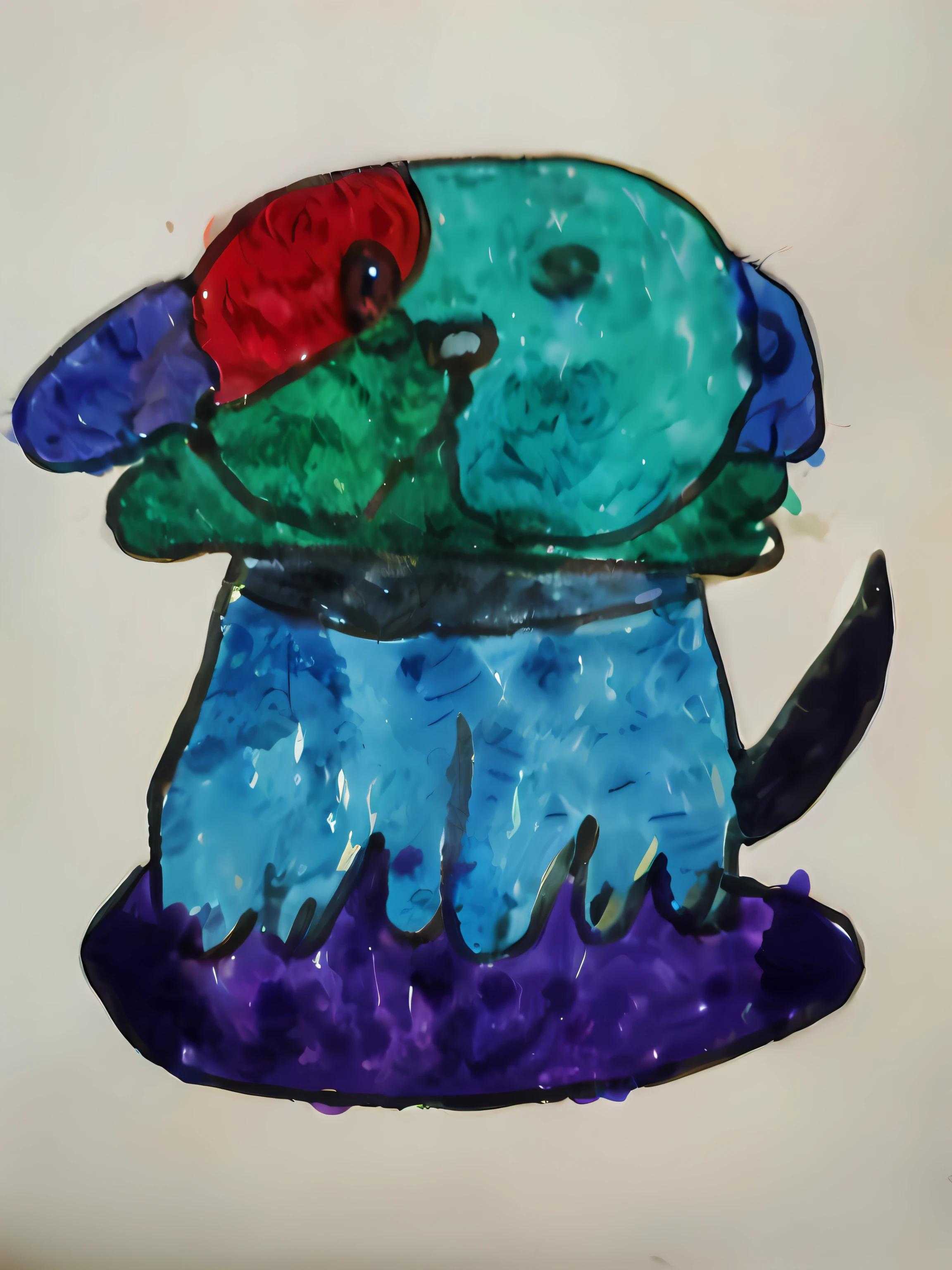 Draw a dog with a ladybug on its head, 7 year old crayon drawing, colored ink drawing, painting of cute dog, inspired by Emil Nolde, painted in bright water colors, color drawing, character is covered in liquid, Blue dog, aquarelle, Inspired by John Holland, inspired by Howard Hodgkin, red and cyan ink, mottling coloring