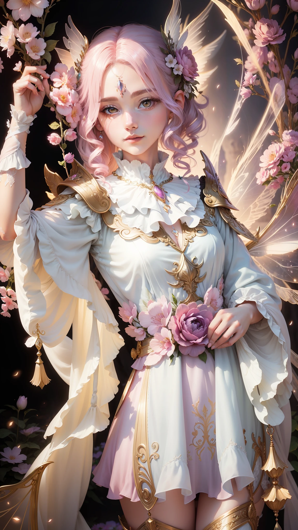 faeries,flowy,ellegance,detail-rich,A clean face,le light,Beautiful wings,pastelcolor,Wonderland background,Fantastical Atmosphere。 --auto