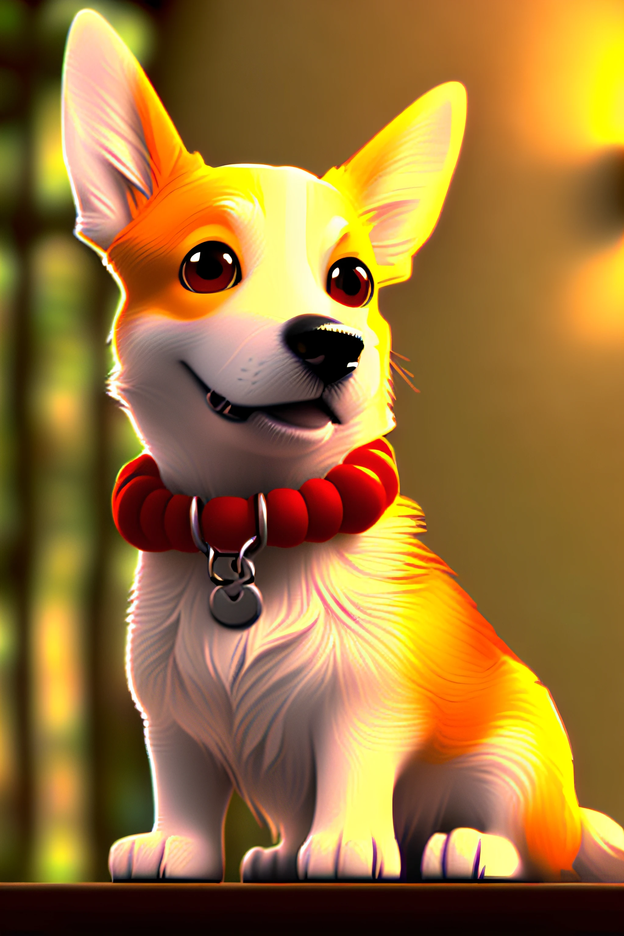Create a lovely white albino corgi in Pixar style | Estilo Disney | pixar animation | design de personagens | renderman | cozy lighting | 4k ultra reslista