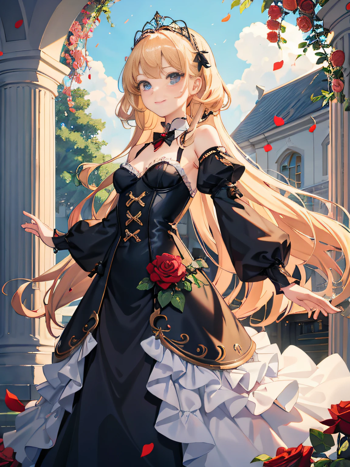 ((masterpiece)), (top-quality), (detaileds),4K resolution. 1 Girl Sharp Focus、a blond,Princess Cut,odd eye,Older sister,diet,long,Red Rosa,tiarra,Black Dress,curlyhair,small tit,small tits,Cool,Rose Dress,embroideries,oriental,A sexy,Sareme,garden,Sunnyday,blue-sky,Confetti、small nose,narrow nose and small nose,,,,,,,,,,,,,,,,,,,,,,,,,,,,,,,High small nose,small nostrils,see -through,Full body like,oblique,1girl in,Golden hair color,Light hair color,Beige hair color,Rosa,Red Rose,Rosa,Red Rose,Rose Dress,weddingdress,Arm Cover,Adults,adult lady,veils,Kamimei,Red Rose,Rosa,Rosa,Rosa,Rosa,Rosa,Red Rose,Big sister,adult lady,adult lady,adult lady,,adult lady,adult lady,Adult Women Mermaid Dresses,Mermaid Dresses,corsets,corsets,corsets,corsets,A smile,Straight bangs