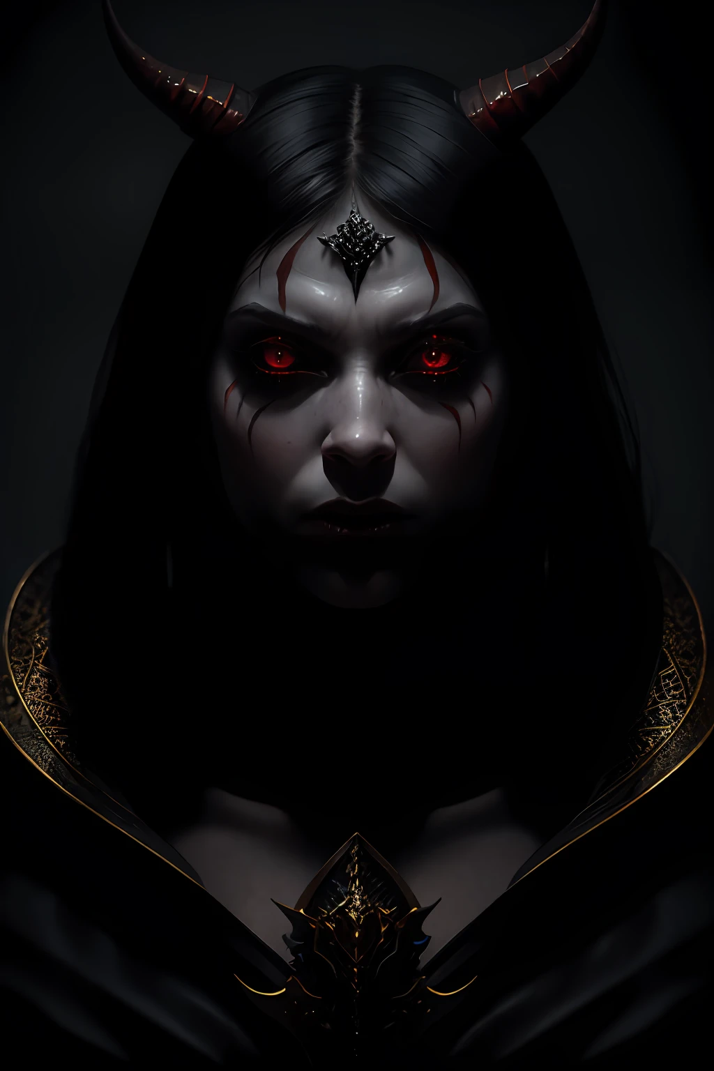 a closeup portrait of a demonic monster with black scales that invokes fear, d & d, fantasy setting, horror environment, morbid colors, dark lighting, atmospheric, cinematic, moody, in the style of diego koi, gina heyer, luiz escanuela, art by alyssa monk, depth, hyperrealism, rule of thirds, golden ratio, oil on canvas, 8k