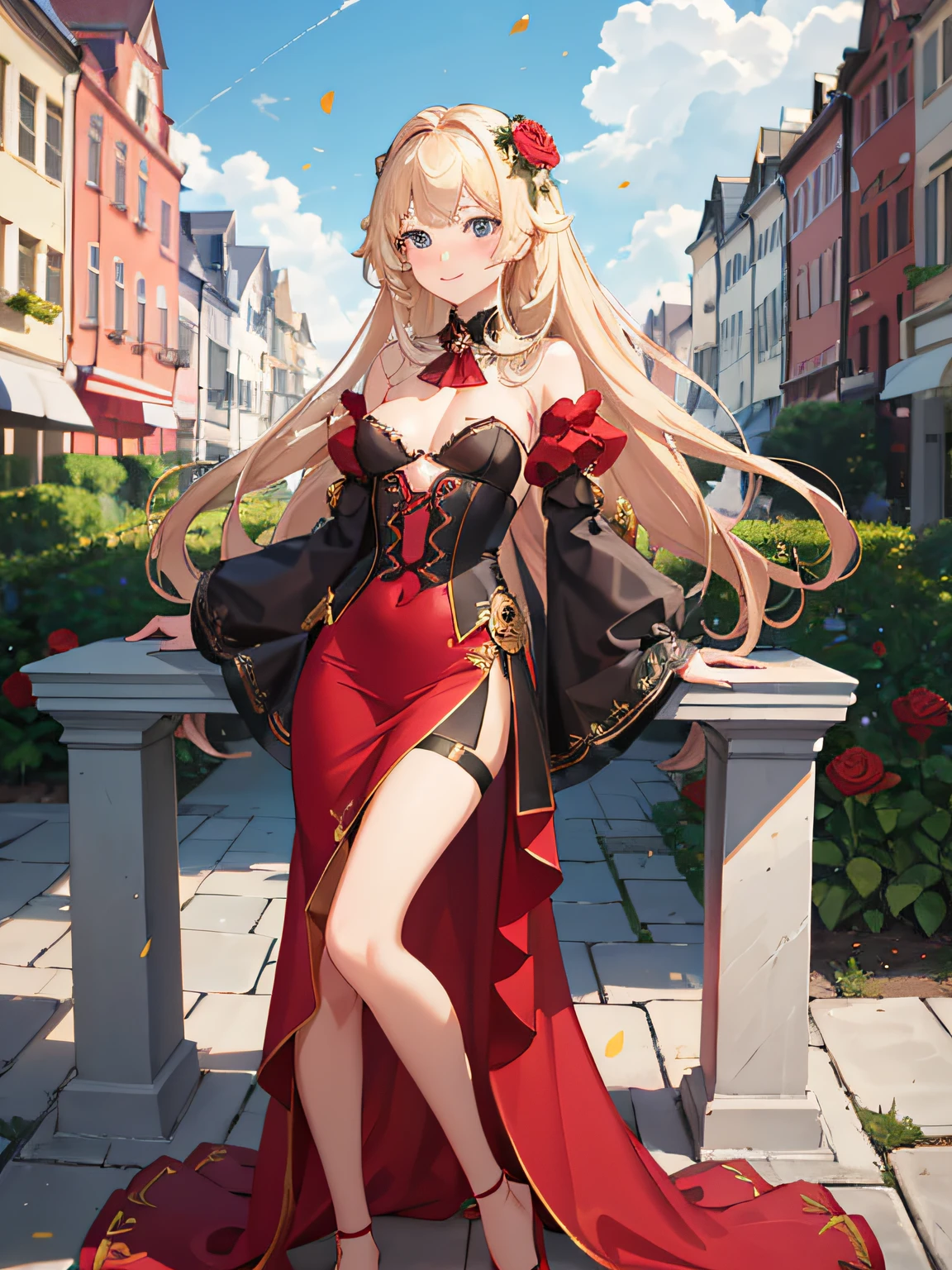 ((masterpiece)), (top-quality), (detaileds),4K resolution. 1 Girl Sharp Focus、a blond,Princess Cut,odd eye,Older sister,diet,long,Red Rosa,tiarra,Black Dress,curlyhair,small tit,small tits,Cool,Rose Dress,embroideries,oriental,A sexy,Sareme,garden,Sunnyday,blue-sky,Confetti、small nose,narrow nose and small nose,,,,,,,,,,,,,,,,,,,,,,,,,,,,,,,,High small nose,small nostrils,see -through,Full body like,oblique,1girl in,Golden hair color,Light hair color,Beige hair color,Rosa,Red Rose,Rosa,Red Rose,Rose Dress,weddingdress,Arm Cover,Adults,adult lady,veils,Kamimei,Red Rose,Rosa,Rosa,Rosa,Rosa,Rosa,Red Rose,Big sister,adult lady,adult lady,adult lady,,adult lady,adult lady,Adult Women Mermaid Dresses,Mermaid Dresses,corsets,corsets,corsets,corsets,A smile,Straight bangs