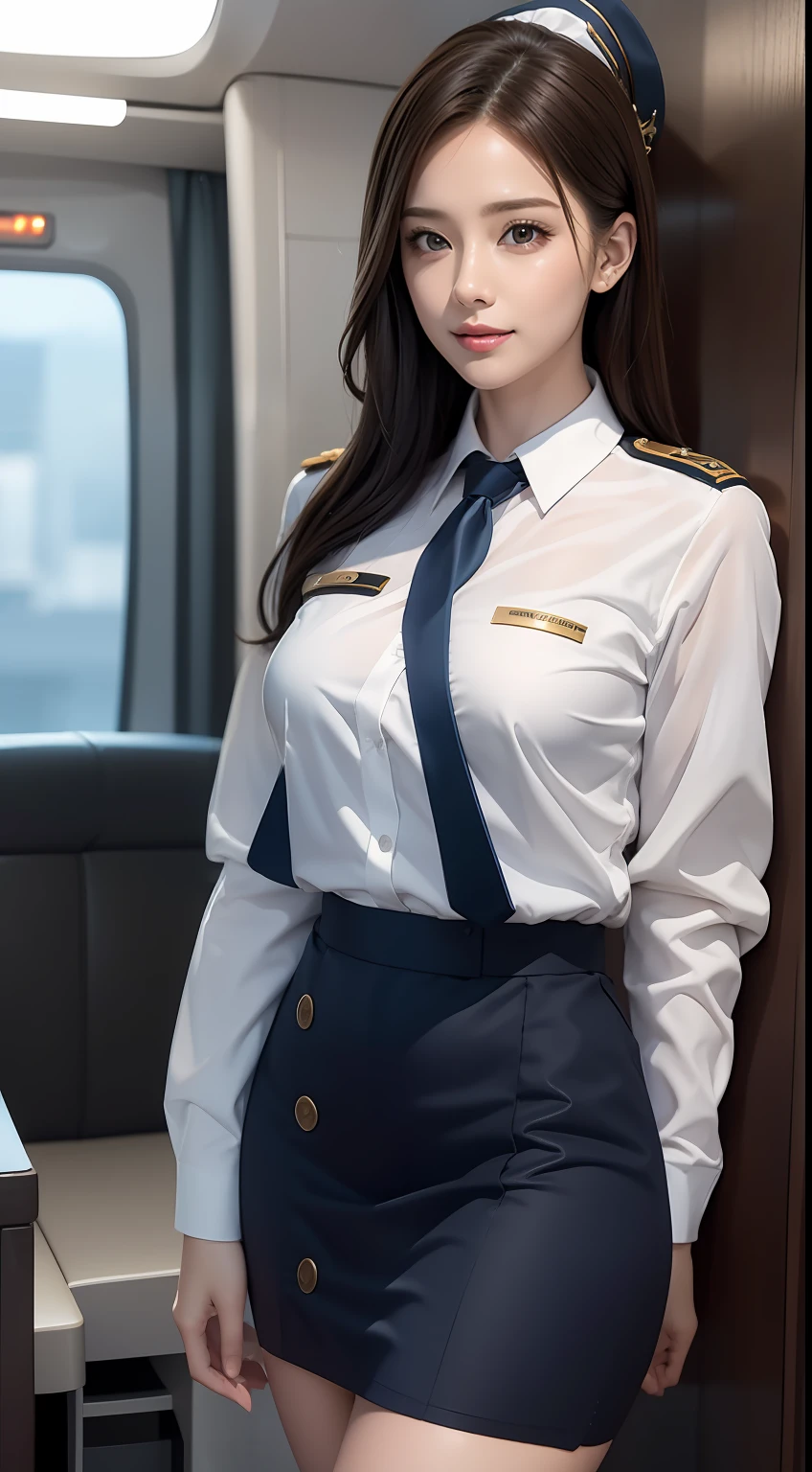 （RAW photos，HighestQuali），Full body like，The uniform of a flight attendant，（realisticlying，realisticlying：1.3），HighestQuali，tmasterpiece，Very fine and beautiful，highly  detailed，CG，unified，2k wallpaper，Wonderful，beautifuldetails，tmasterpiece，dynamicposes，HighestQuali，Extremely detailed Cg Unity 8K wallpaper，，