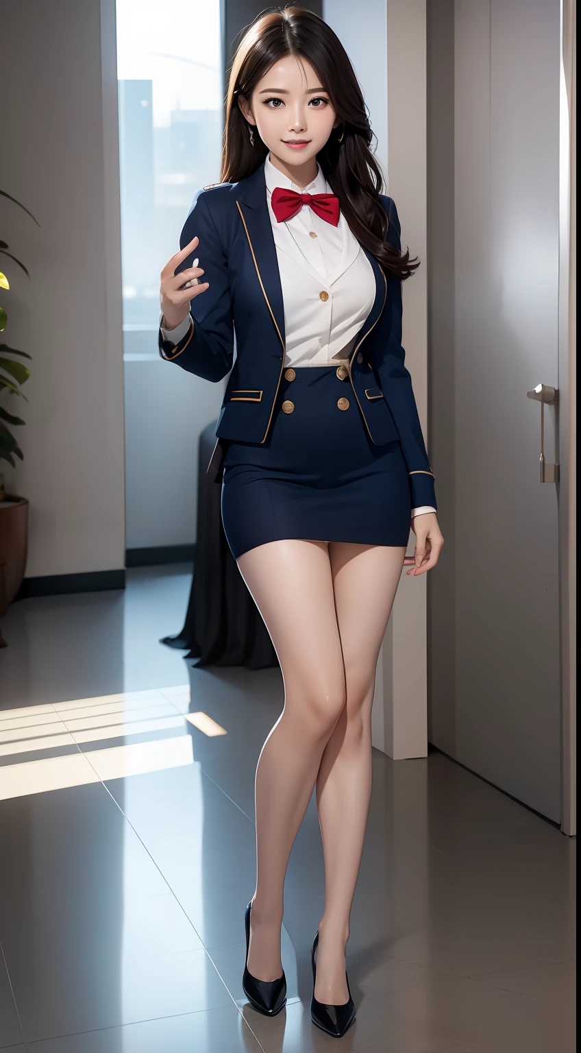 （RAW photos，HighestQuali），Full body like，The uniform of a flight attendant，（realisticlying，realisticlying：1.3），HighestQuali，tmasterpiece，Very fine and beautiful，highly  detailed，CG，unified，2k wallpaper，Wonderful，beautifuldetails，tmasterpiece，dynamicposes，HighestQuali，Extremely detailed Cg Unity 8K wallpaper，，