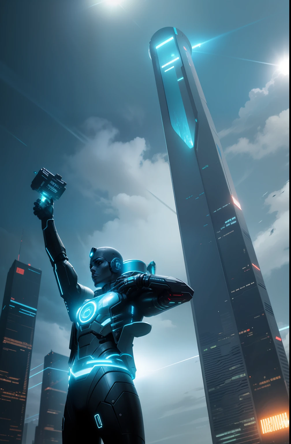 Cool background, scientific sculpture, Cyberpunk, future technology