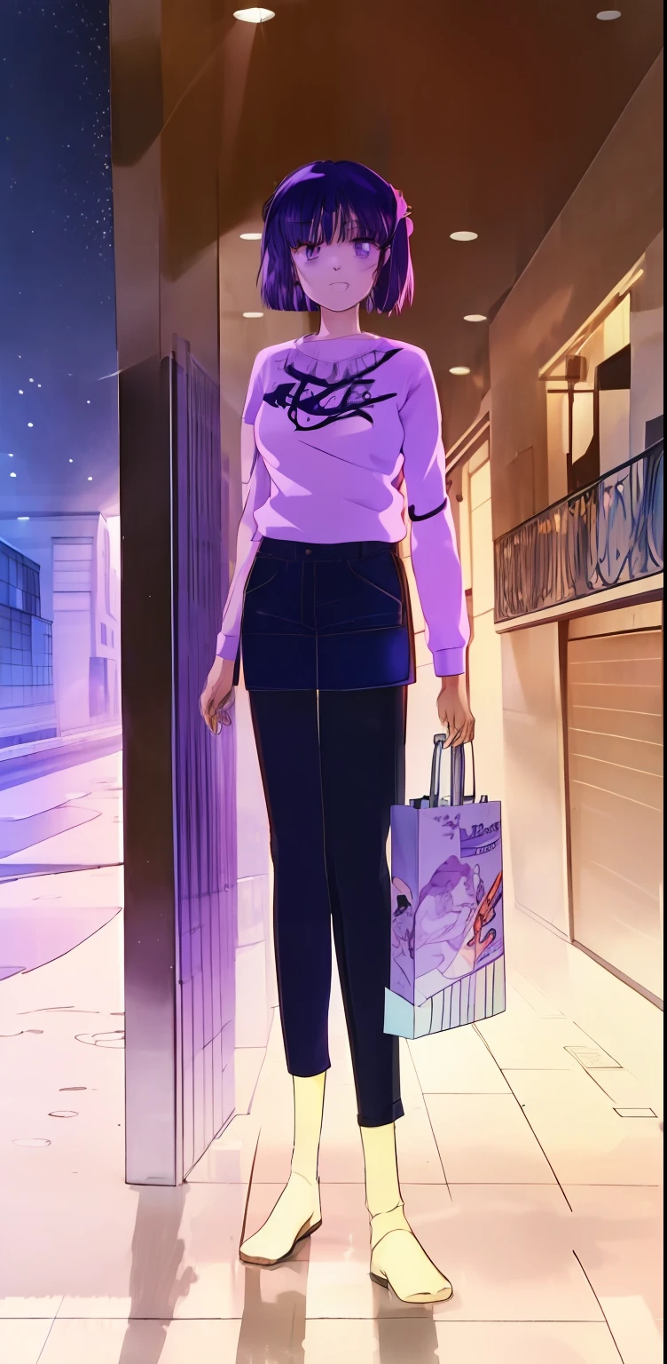 ((masterpiece)), ((best quality)), ((HD 4k)), ((brown skin)), ((perfect anatomy)), ((older woman)), woman, ((female face) ), Happy, ((smiling, open mouth)), ((light lilac eyes)), Eyelid, Sclera, Iris, eyebrow, eyelashes, fox ear, nose, ((giant lilac hair)), ((fringe)) , ((hair details)), ((light effects on hair)), ((sweatshirt)), ((tights)), ((lights effect on clothes)), ((body lights effect)) , neck, shoulders, ((big chest)), arms, ((thick legs)), ((big thigh))