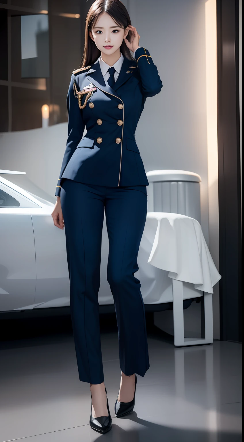(RAW photos,HighestQuali),Full body like,The uniform of a flight attendant,(realisticlying,realisticlying:1.3),HighestQuali,tmasterpiece,Very fine and beautiful,highly detailed,CG,unified,2k wallpaper,Wonderful,beautifuldetails,tmasterpiece,dynamicposes,HighestQuali,Extremely detailed Cg Unity 8K wallpaper,,