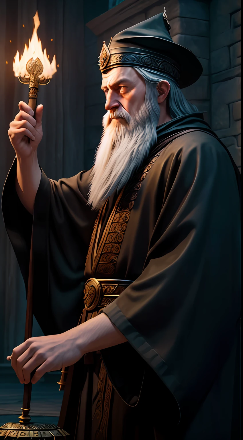 Create a photorealistic image of a warlord wizard casting a spell. Utilize state-of-the-art techniques, including HDR, CGI, VFX, and insane levels of detail to create an ultra-sharp and ultra-realistic image. Use Unreal 5 and Octane Render to bring the scene to life, with a focus on creating an intricate masterpiece that showcases the wizard's power and magical prowess.