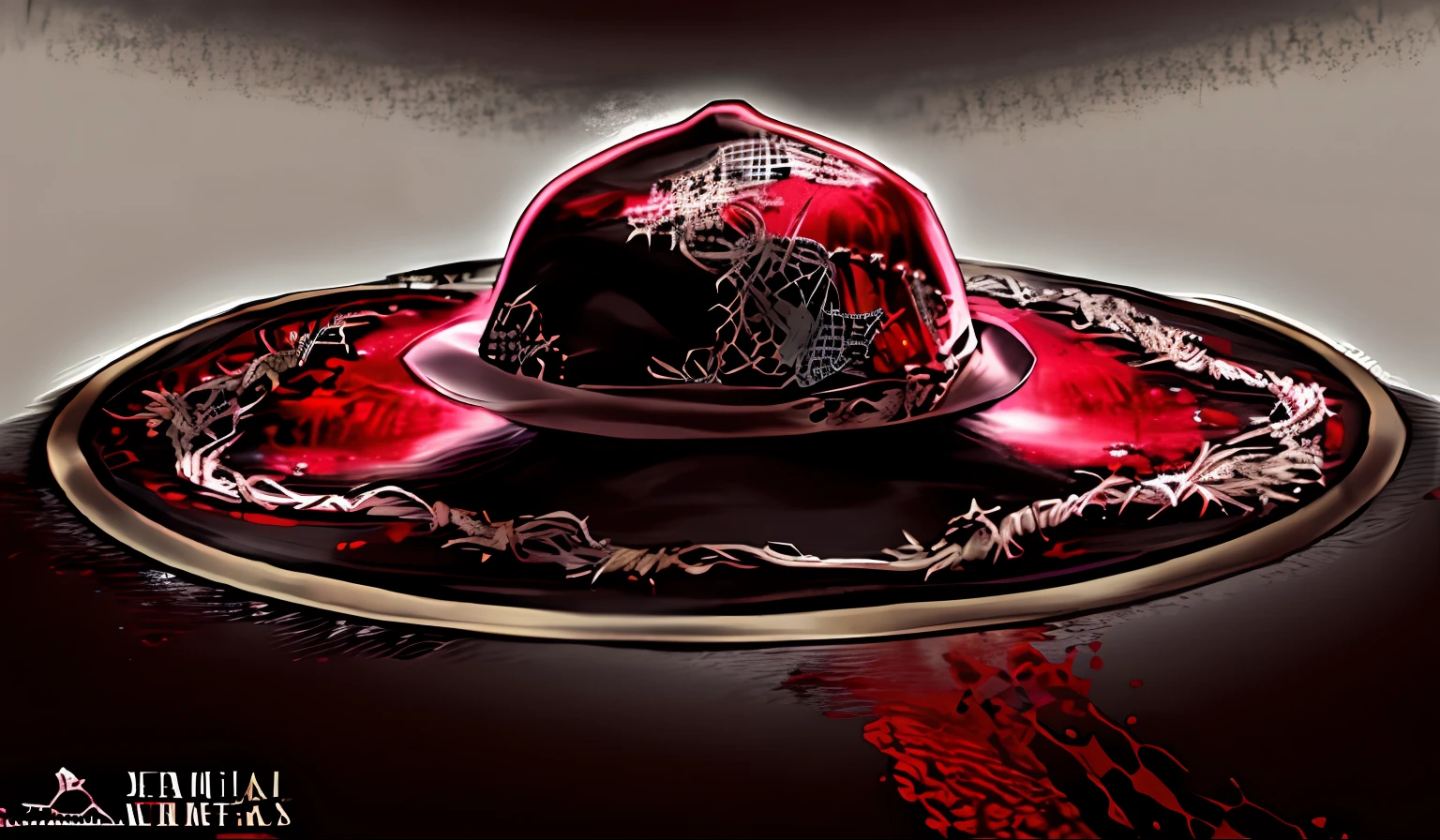 Turn that hat into a corrupted version, com detalhes vermelhos de sangue, com um brilho vermelho nas bordas.