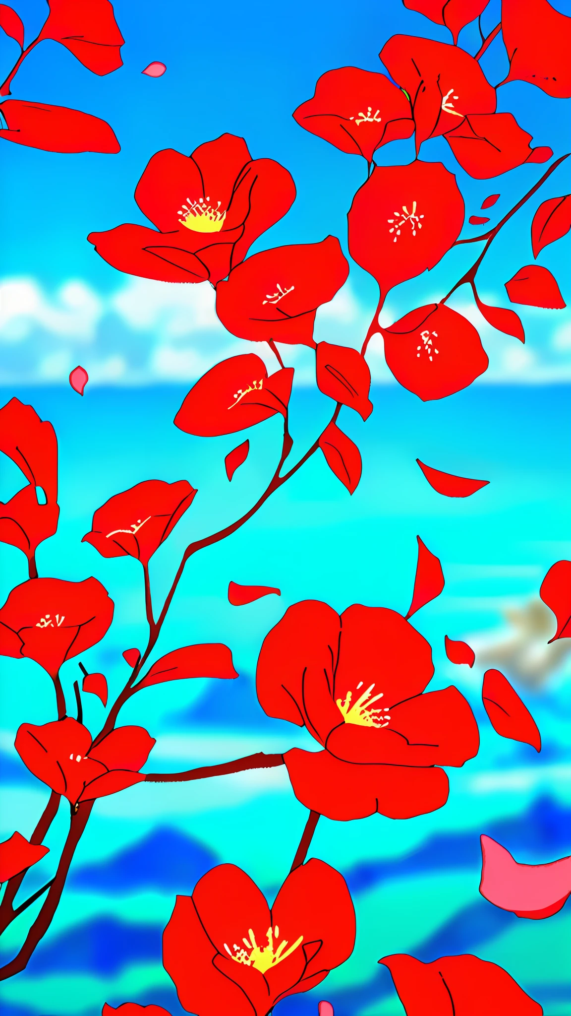 Masterpiece, best quality, (very detailed CG unity 8k wallpaper) (best quality), (best illustration), (best shadows) Nature', blue sea,delicate leaves petals of various colors falling in the air light Tracking, super detailed , wanostyle --v6