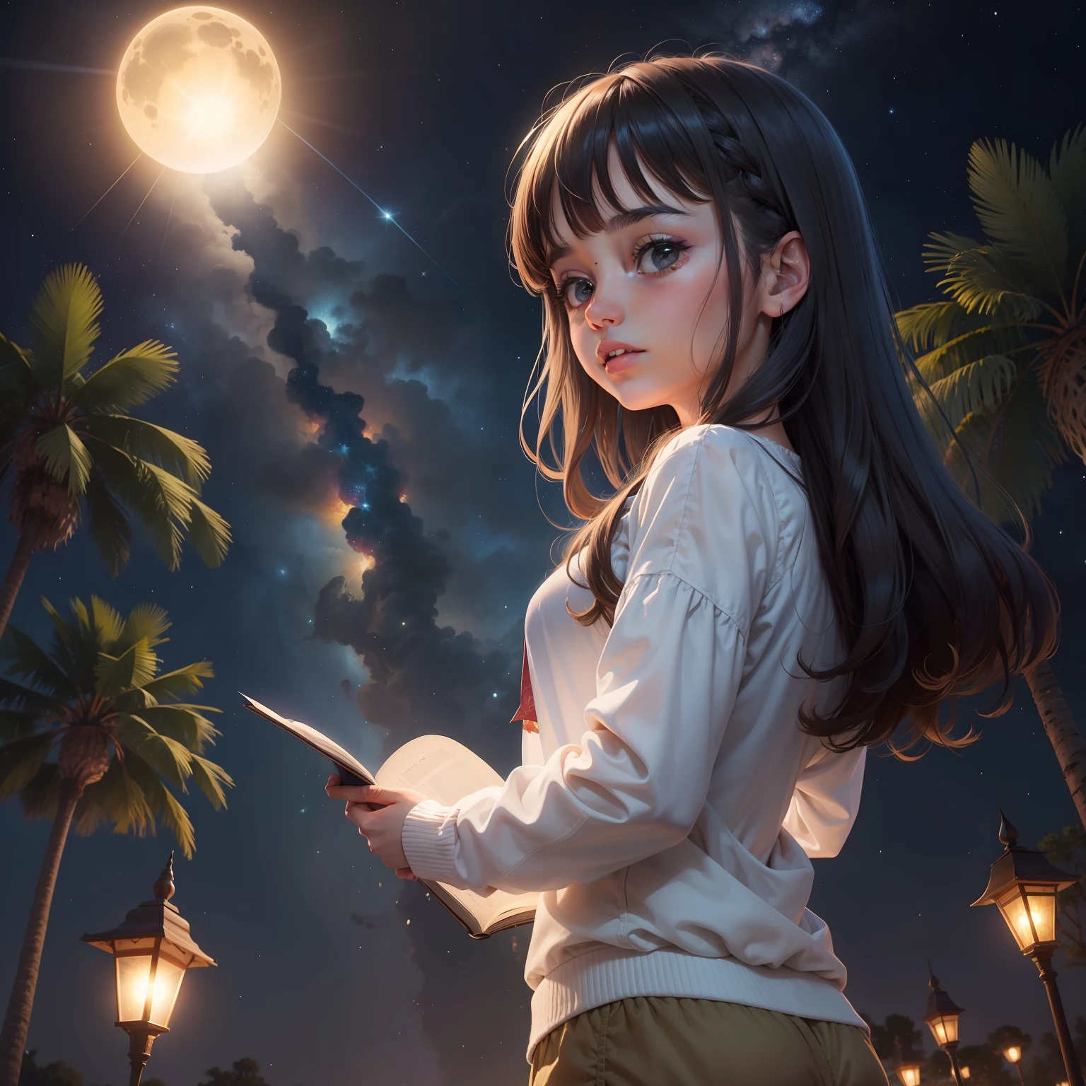 Naquela noite, Everyone came out to admire the starry sky and thank the return of the sun. para livro infantil